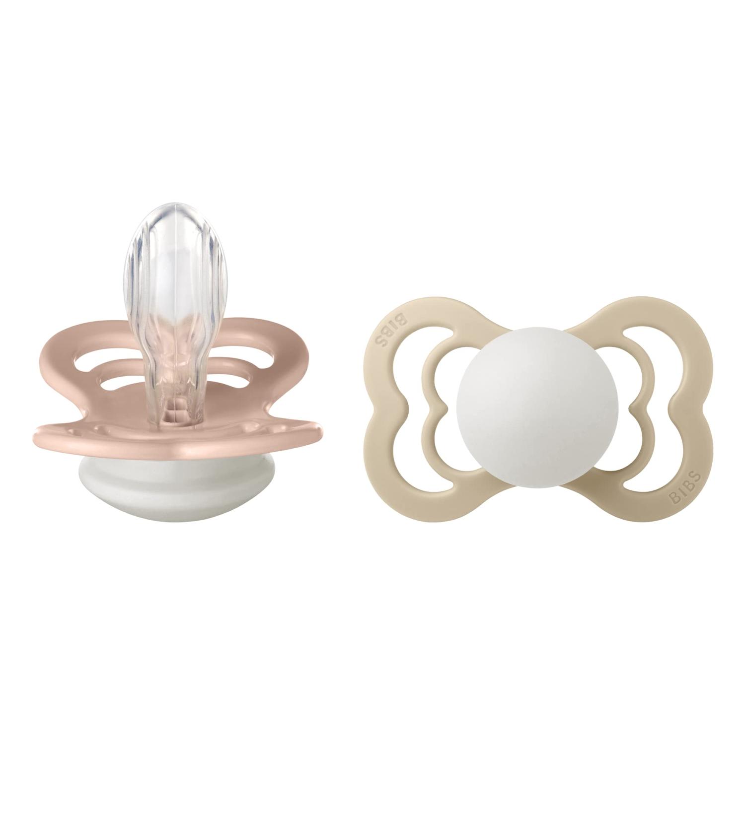 Bibs Supreme Silicone Pacifier 2-Pack for 6+ Months Toddlers - Size 2, Blush Night/Vanilla Night - Buy Online on GoSupps.com