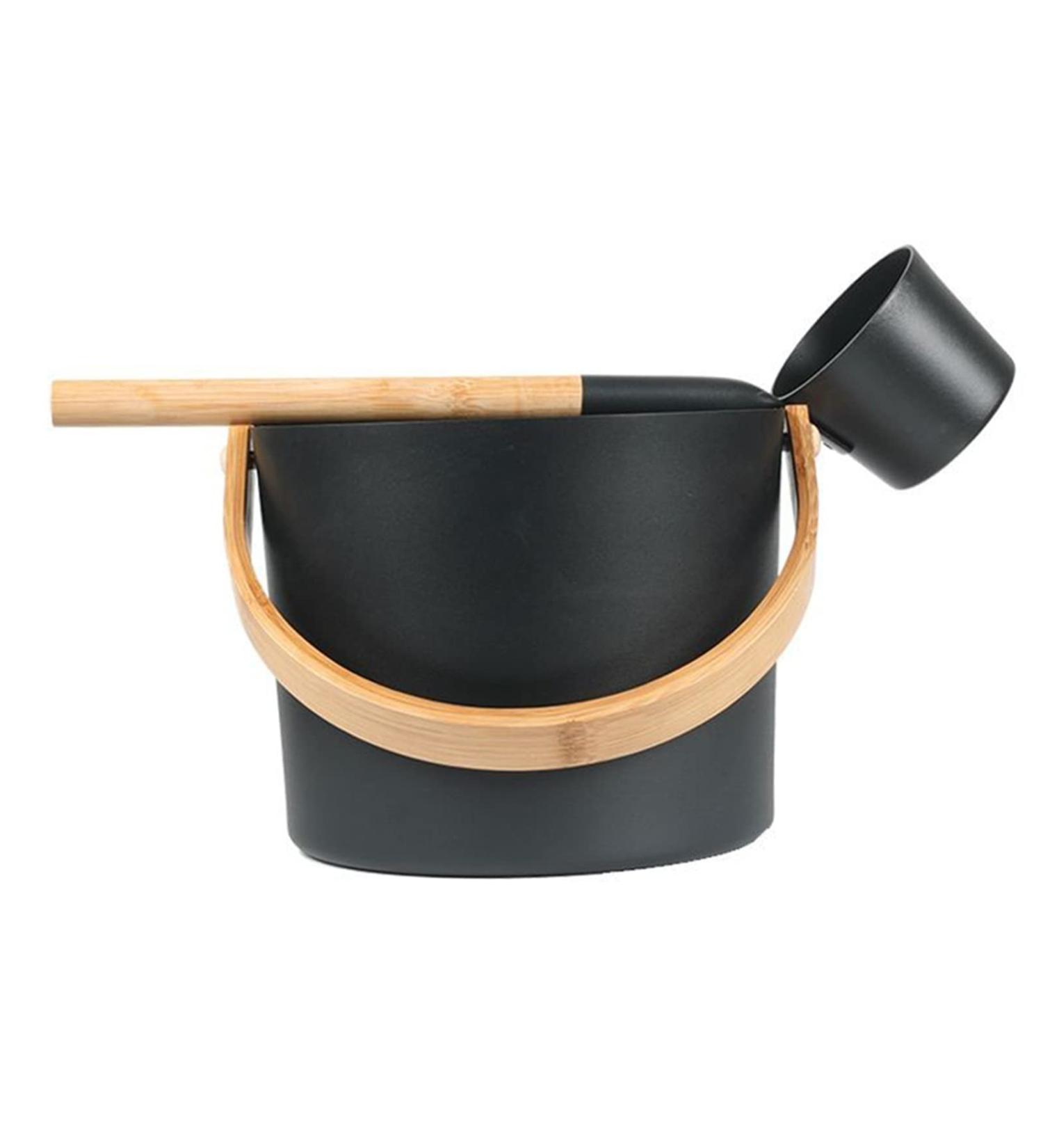 Aluminum Sauna Barrel 7L Sauna Bucket Luxurious Finnish Sauna Large Capacity Aluminum Bucket Sauna Metal Bucket Matching Ladle Sauna Barrel with Long Handle Spoon Set for Sauna and Black - Buy Online on GoSupps.com