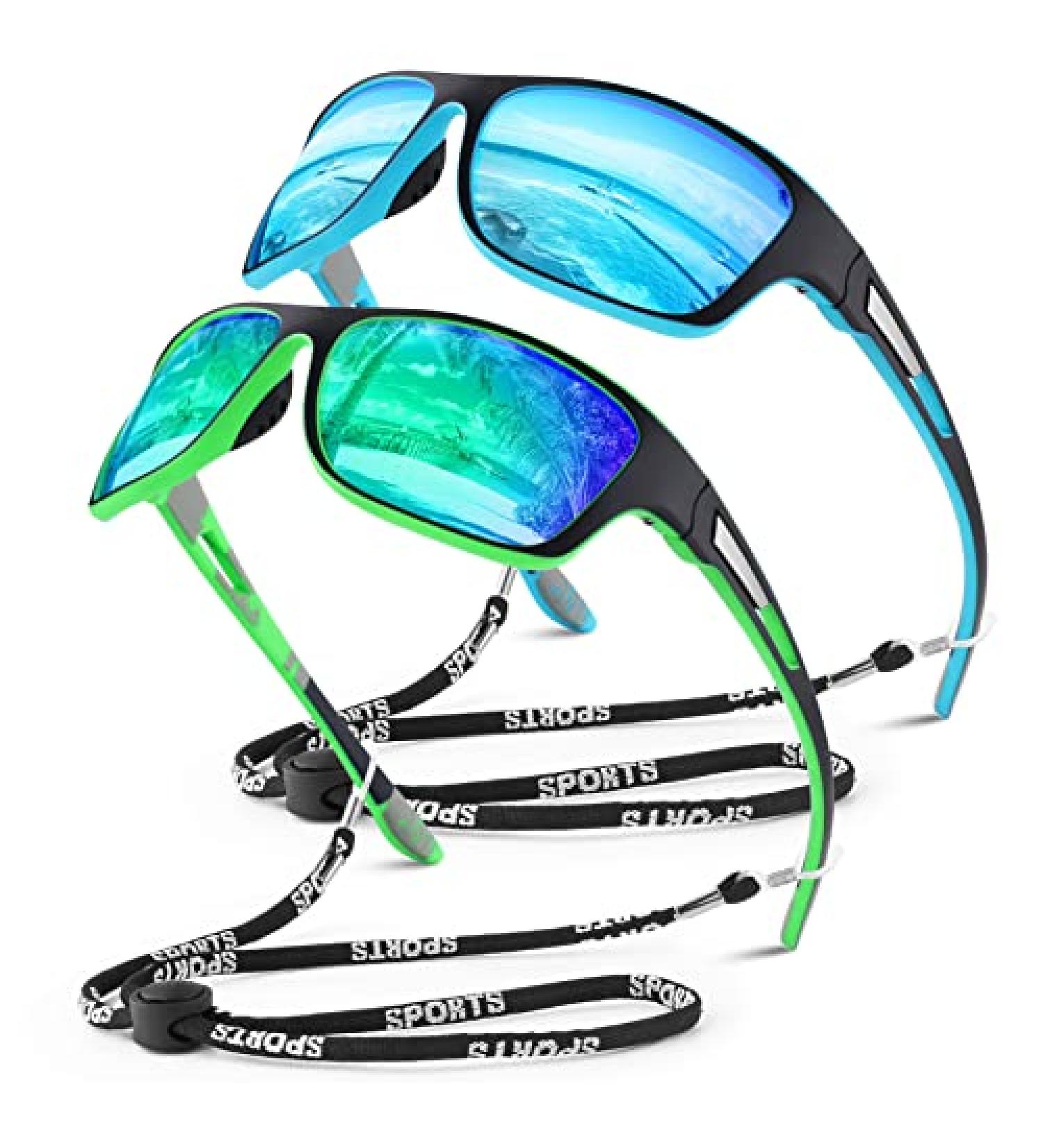 Polarized Sports Sunglasses for Men Women | UV400 Protection | Black Blue & Black Green Frame - Buy Online on GoSupps.com