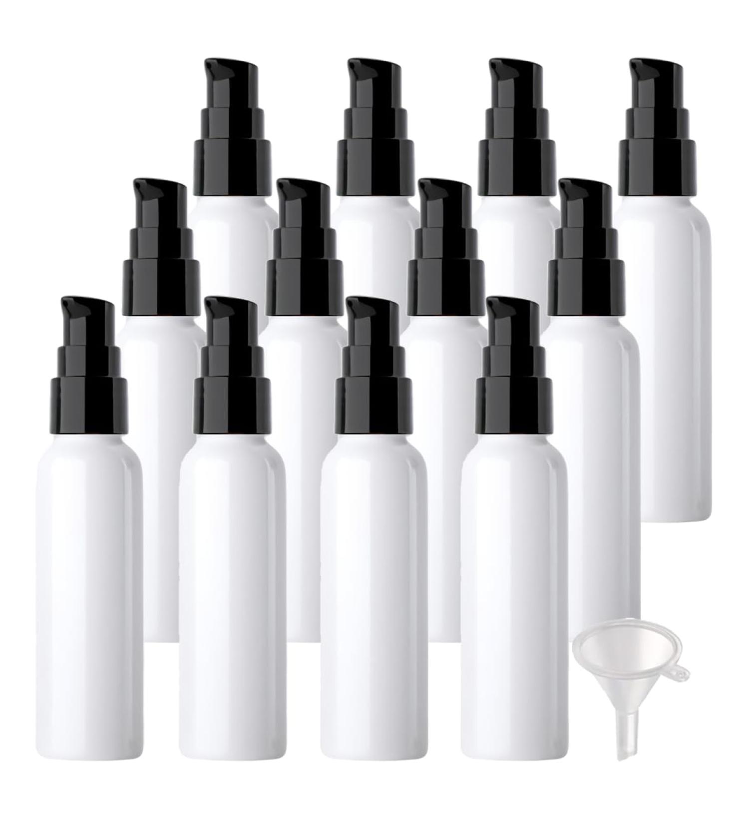 ZEOABSY 12 Pieces 60 ml White Lotion Bottles with Black Pump 60ml Empty PET Plastic Lotion Pump Bottle Cosmetic Gel Travel Container for Cosmetic Make up Cleaning + 2 x Funnel White 60ml - Buy Online on GoSupps.com