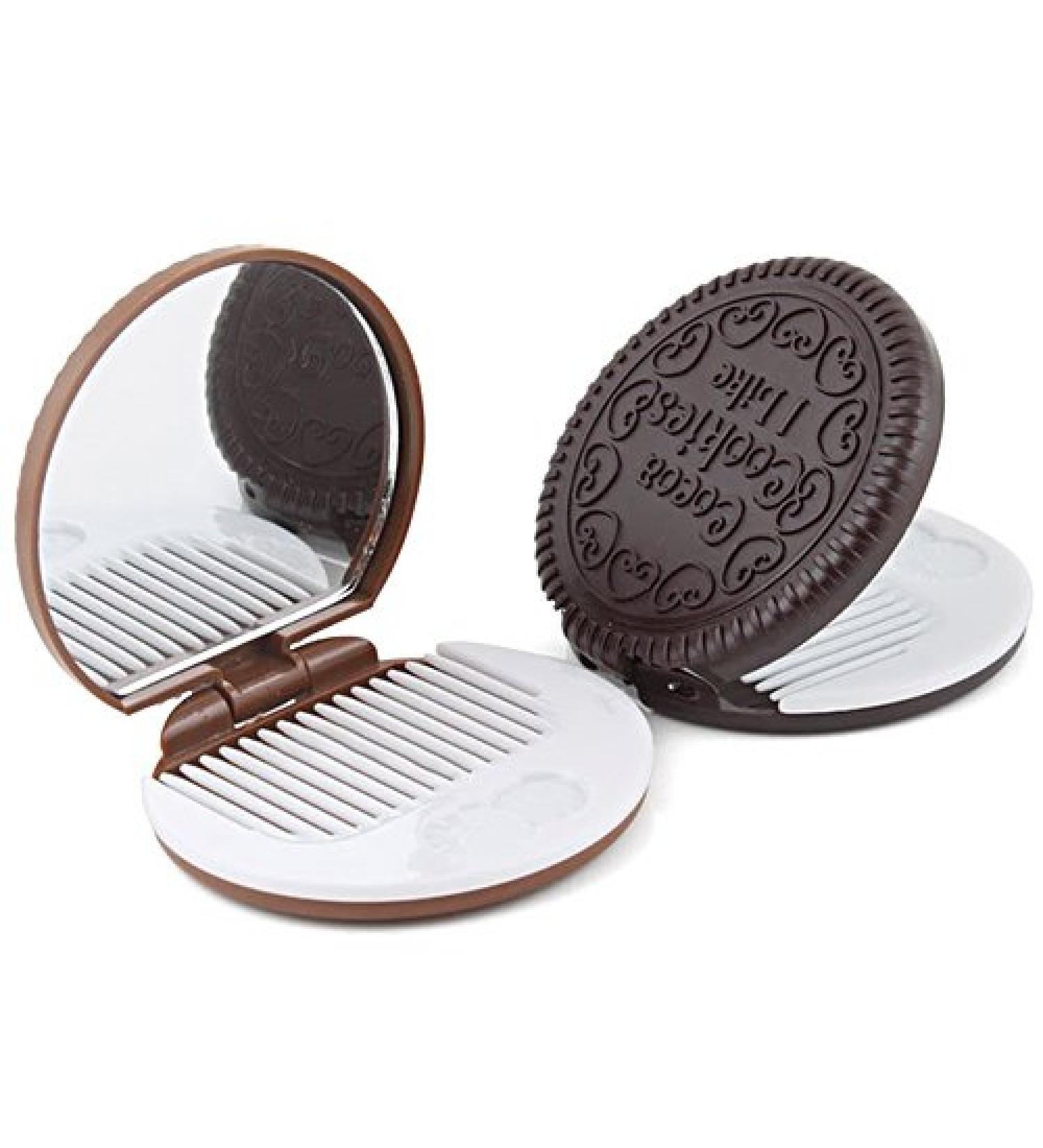 Cookie Shaped Pocket Mirror - Foldable Portable Makeup Compact Mirror Comb Set | Shop Internationally - Buy Online on GoSupps.com