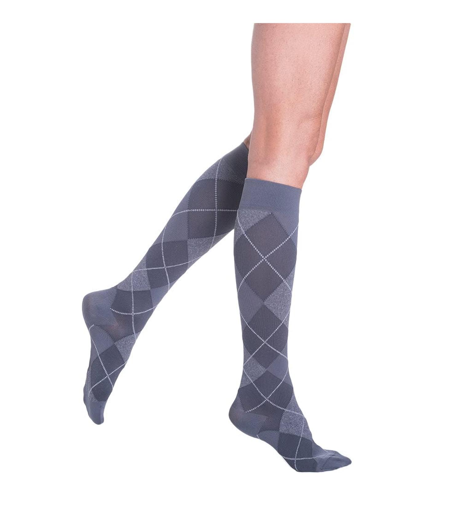 Sigvaris Women s Microfiber Patterns 830 Closed Toe Calf-High Socks 20-30mmHg - Graphite Argyle - Medium Short | Shop Internationally - Buy Online on GoSupps.com