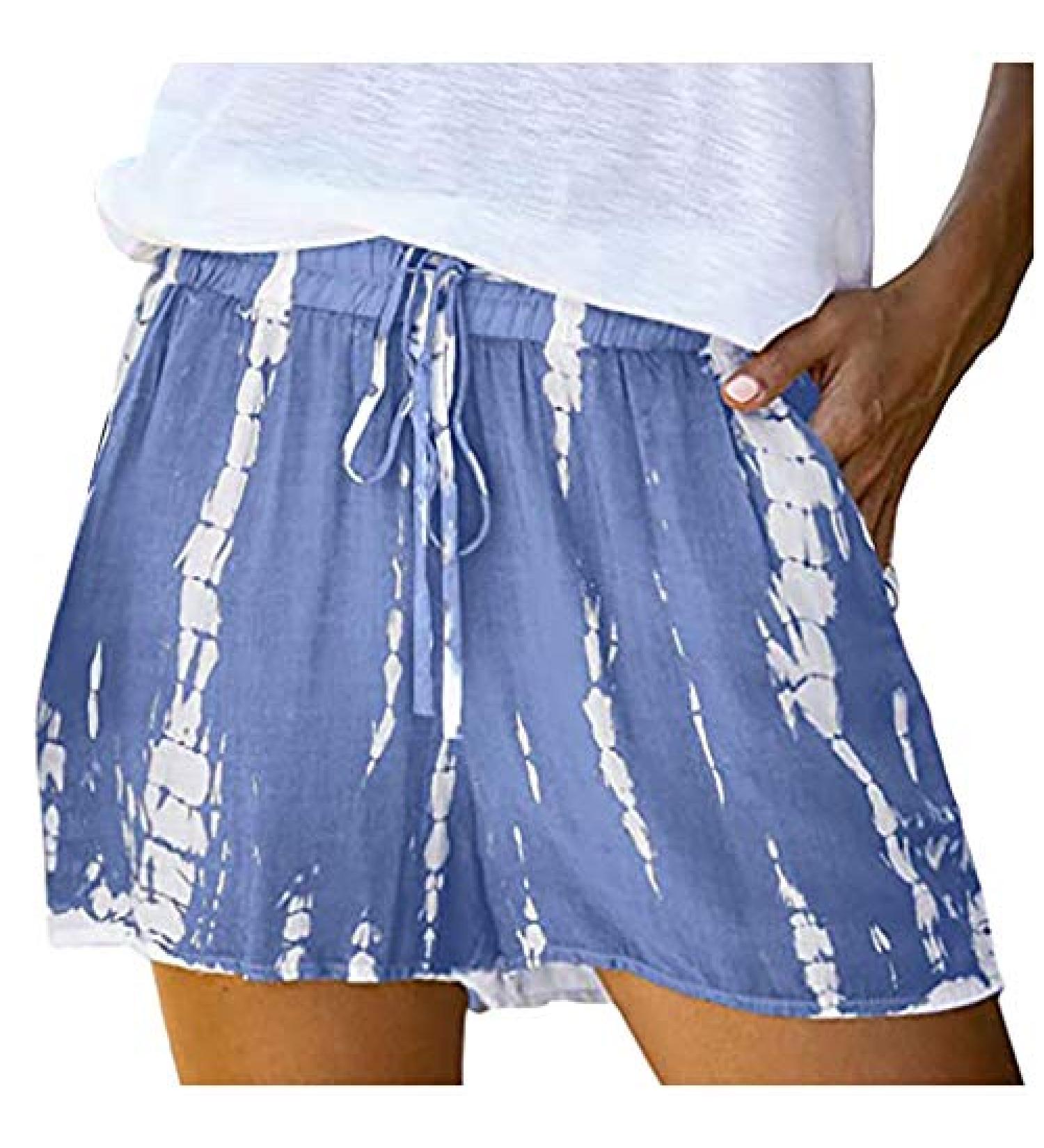 Hessimy Women's Tie Dye Beach Shorts - Summer Drawstring Elastic Waist Casual Comfy Shorts with Pockets - XX-Large - Buy Online on GoSupps.com