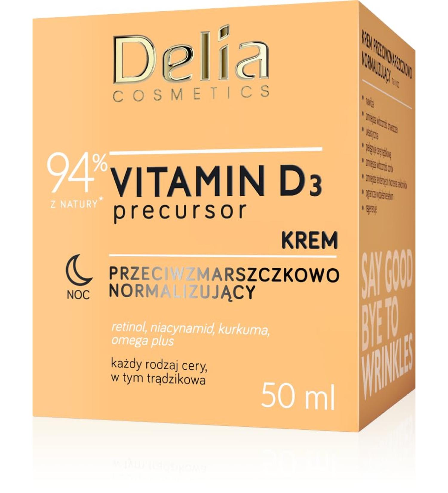 Delia Cosmetics Vitamin D3 Precursor - Anti-Wrinkle Normalising Night Cream All Skin Types Acne Skin Hydrating Regenerating Retinol Niacinamide Tumeric Omega Plus 50ml - Buy Online on GoSupps.com