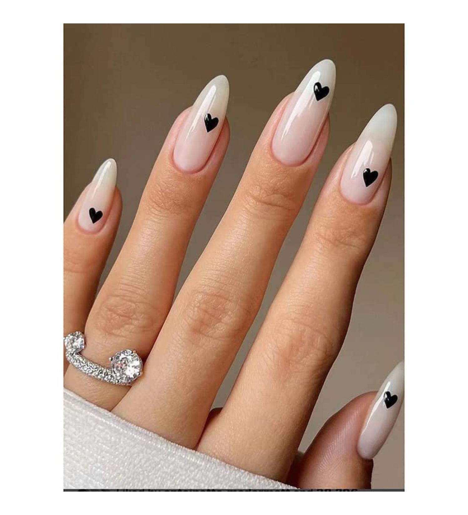 Valentine's Day False Nails Pink Heart Press on Nails Almond Stick on Nails French Short Fake Nails 24pcs for Women and Girls (Color : White Size : 26 Piece Set) - Buy Online on GoSupps.com