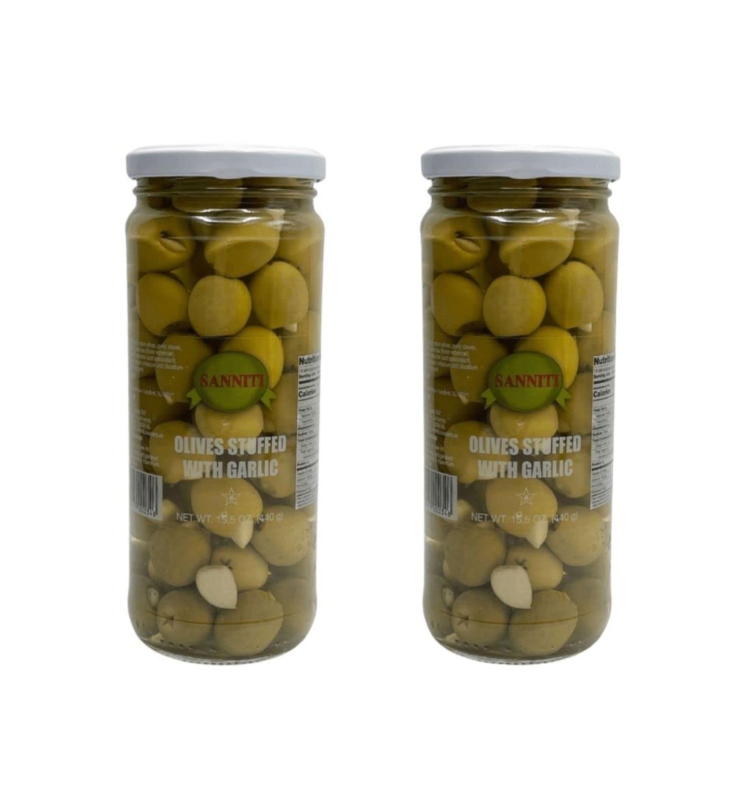 Sanniti Stuffed Garlic Olives 15.5 oz - Pack of 2 | Premium Quality - Buy Online on GoSupps.com