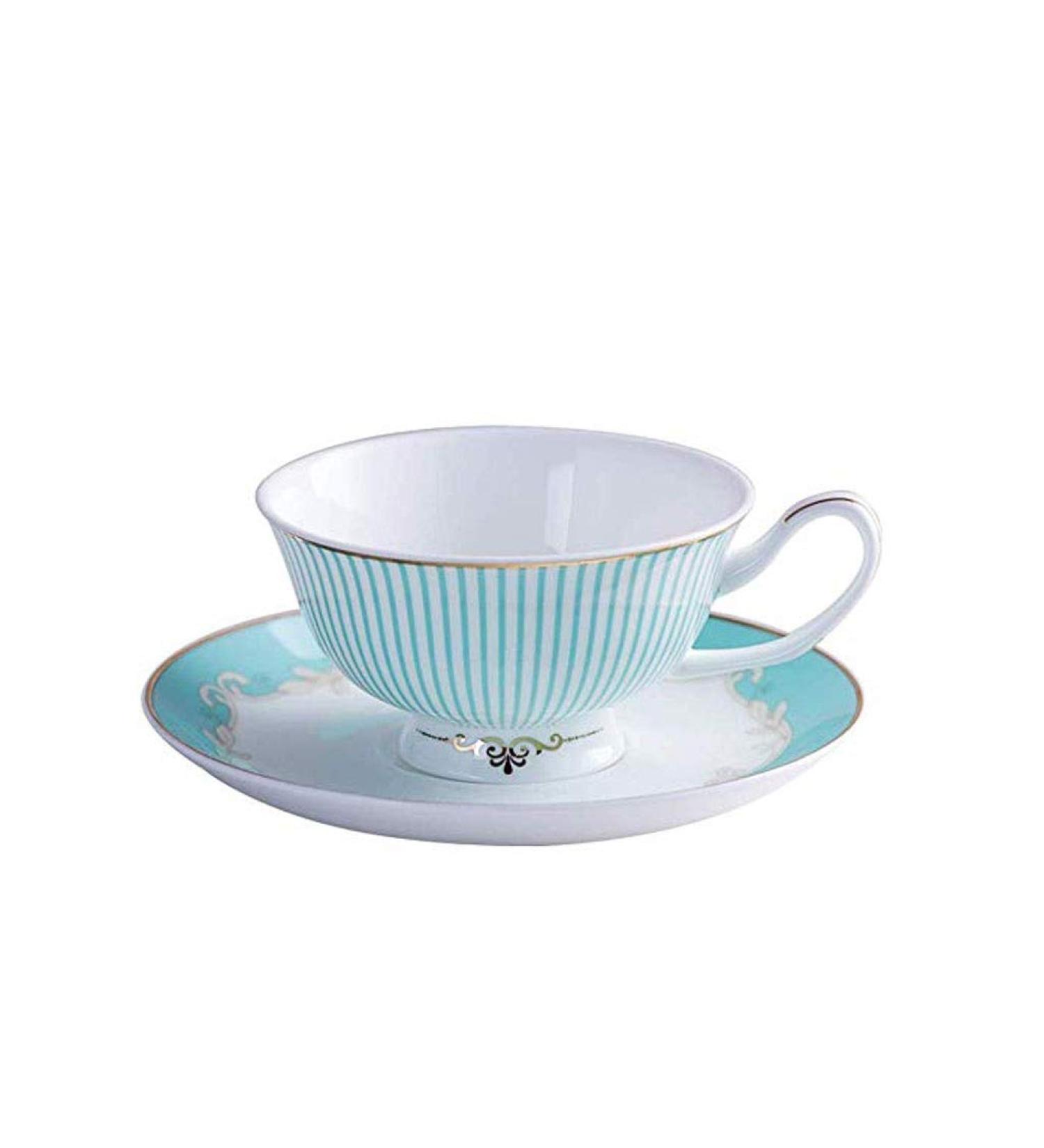 Striped Porcelain Coffee Cup and Saucer Set Cup Drink Breakfast Cup House Kitchen Office - Buy Online on GoSupps.com