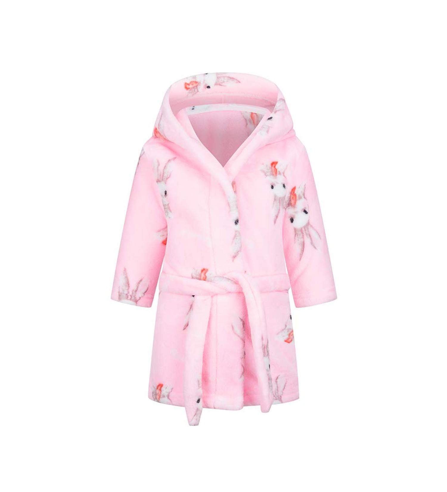 Xinne Soft Bathrobe for Girls - Cute Rabbit Pattern Toddler Flannel Hoodie Nightwear 140/7T - Buy Online on GoSupps.com