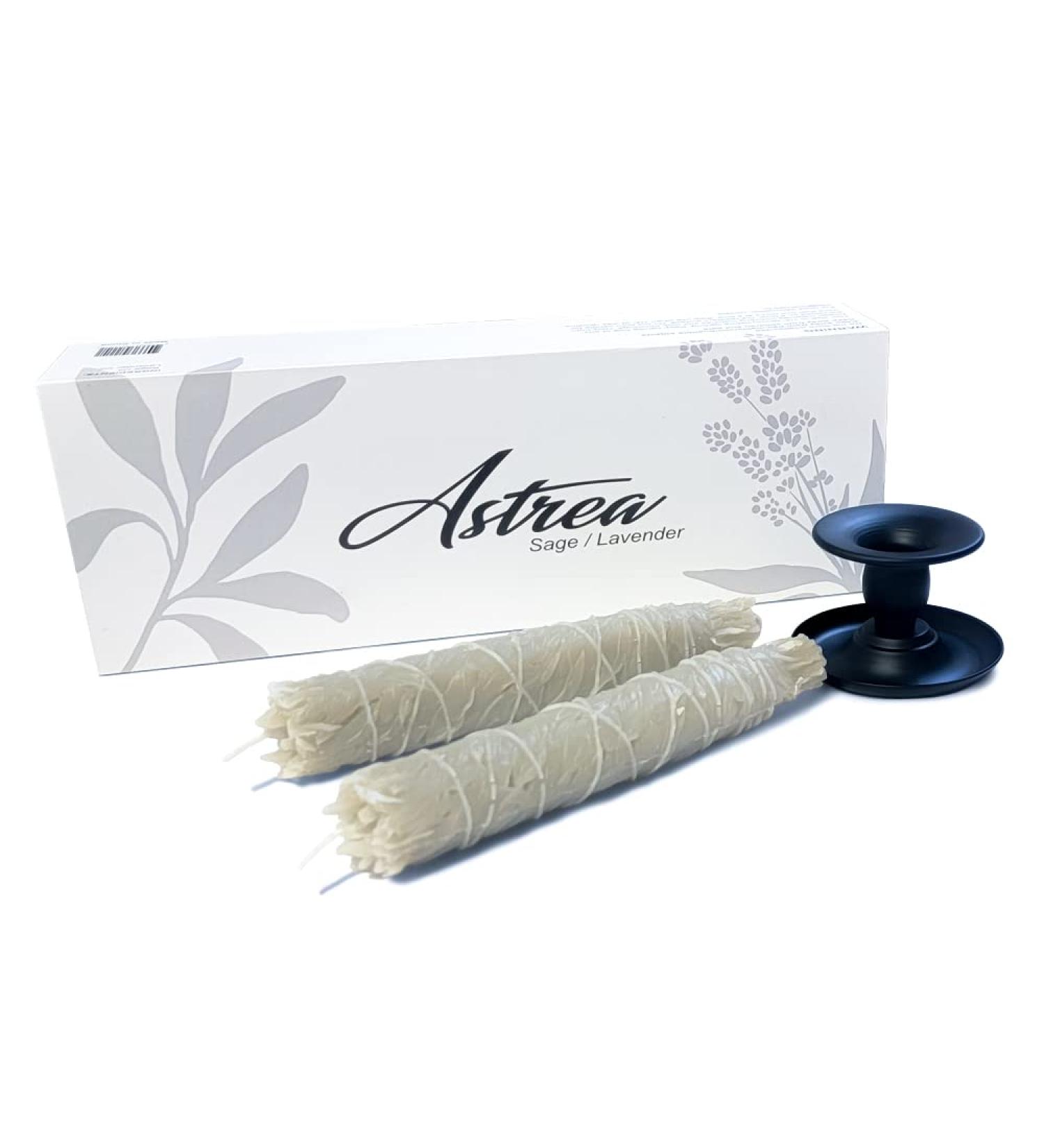 Astrea Sage and Lavender Candles | Aromatherapy for Home Cleansing & Meditation | 100% Essential Oils | Set of 2 Wick Candle Sticks + Holder - Buy Online on GoSupps.com