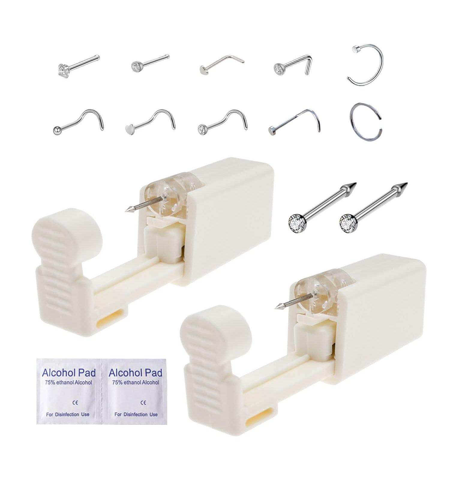Nose Piercing Kit: Disposable Self Piercing Gun, 2 Pack with 10 Nose Rings - Buy Online on GoSupps.com