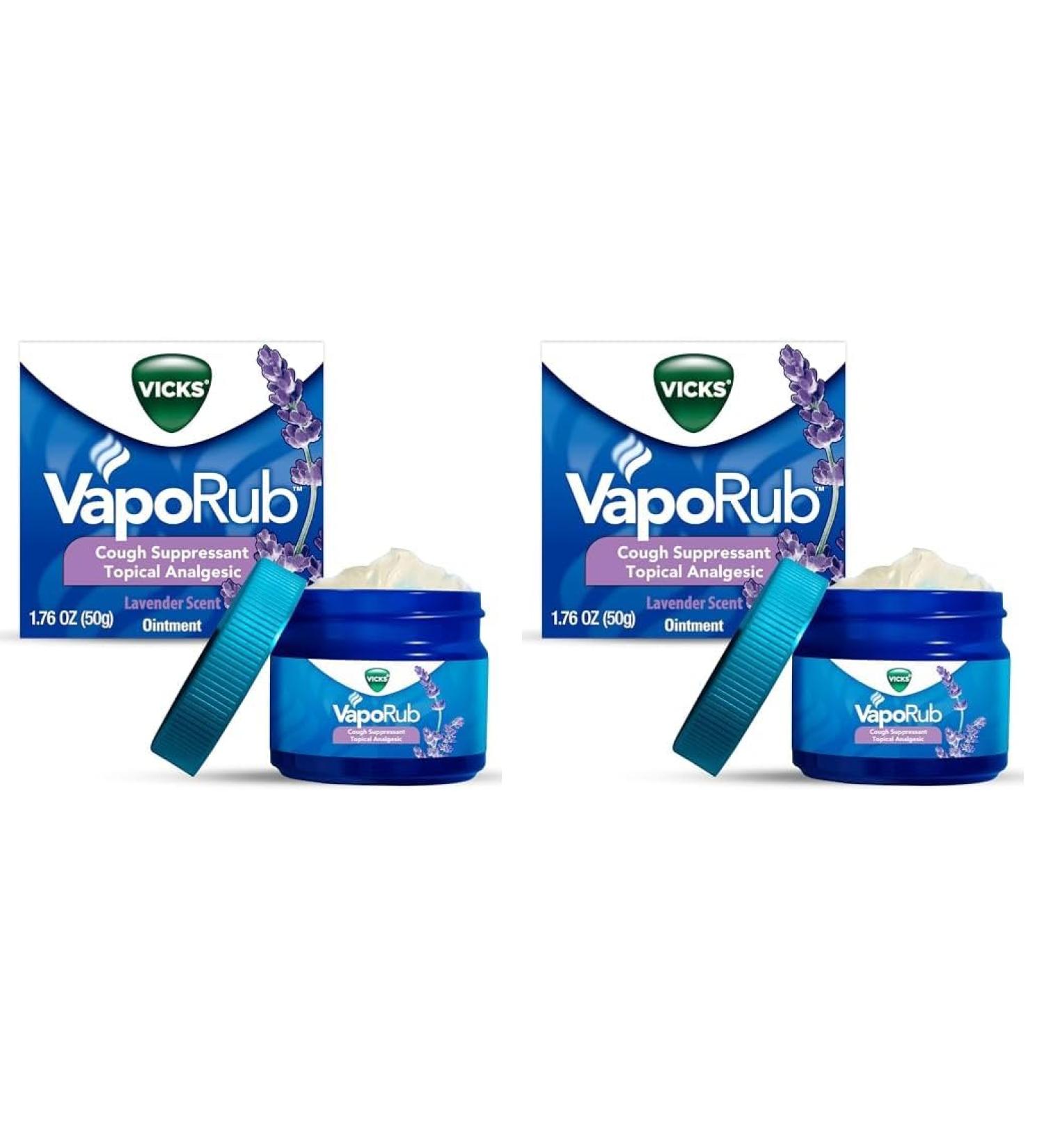 Vicks VapoRub Lavender Scent 1.76oz - Cough Suppressant & Analgesic Ointment Pack of 2 for Cold Relief - Buy Online on GoSupps.com