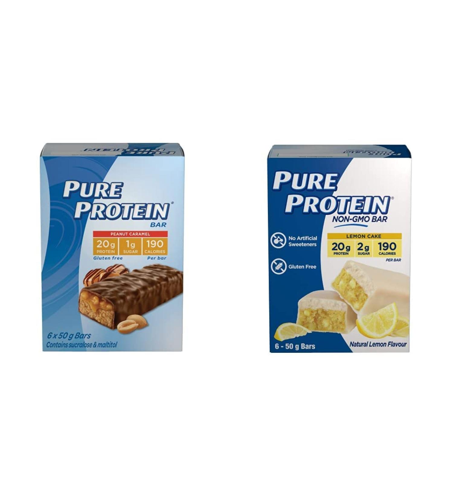Pure Protein Bars Gluten Free Snack Bars Peanut Caramel 50 gram 6 Count Brown & Bars Non-Gmo 20g Protein Bar No Artificial Sweeteners Lemon Cake Flavor Value Pack 6 count - Buy Online on GoSupps.com