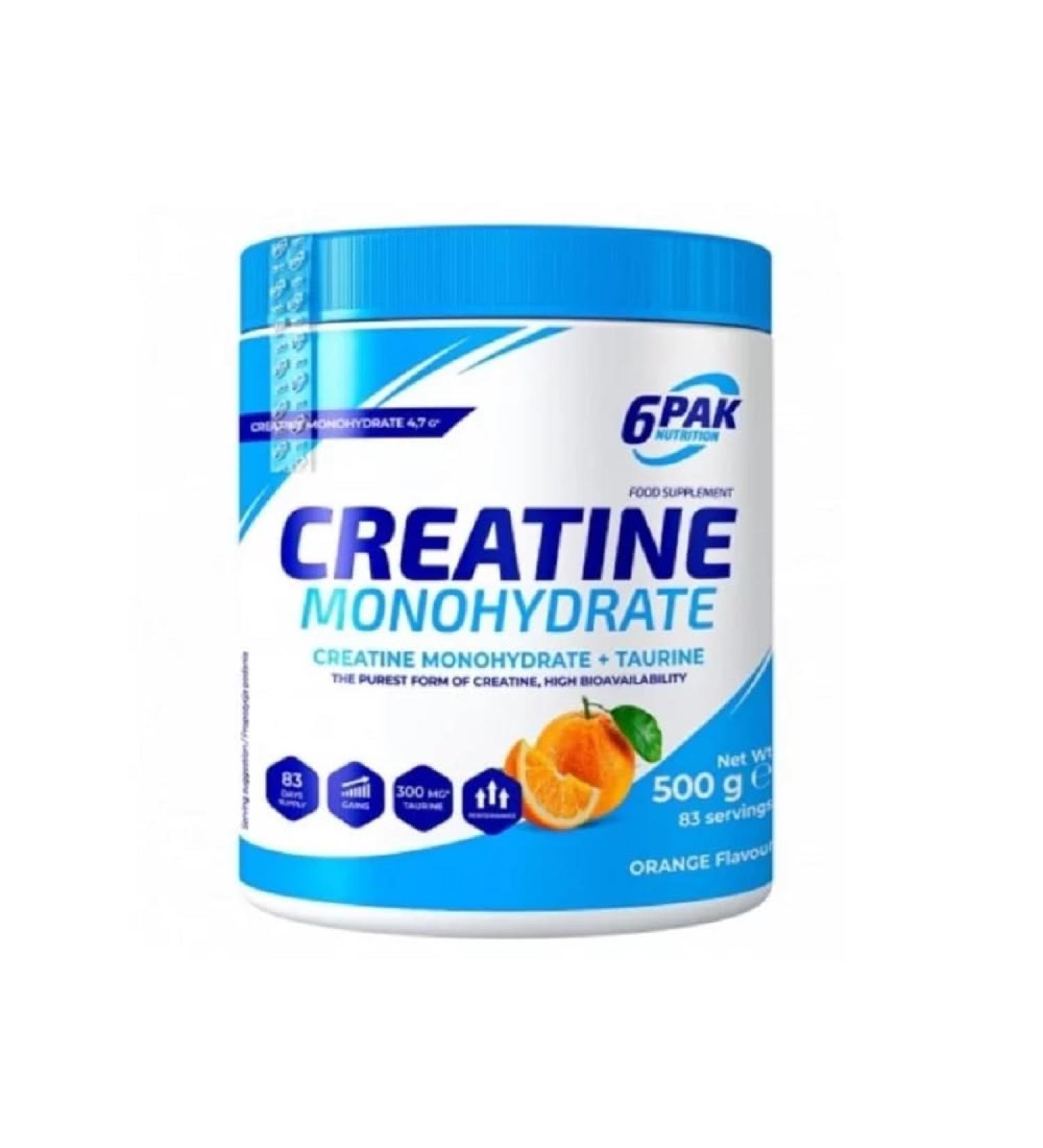 6PAK Nutrition Creatine Monohydrate - 500g Orange Powder for Muscle Mass & Post-Workout Recovery | International Shipping Available - Buy Online on GoSupps.com