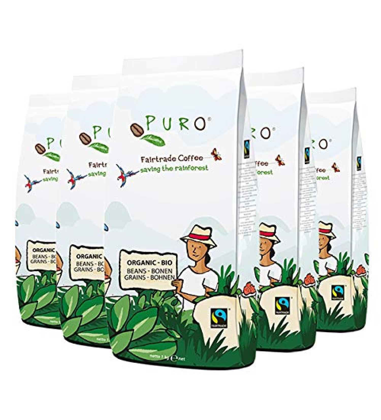 PURO PURO Organic Fairtrade Coffee Whole Bean Bags 1000g (Pack of 6)