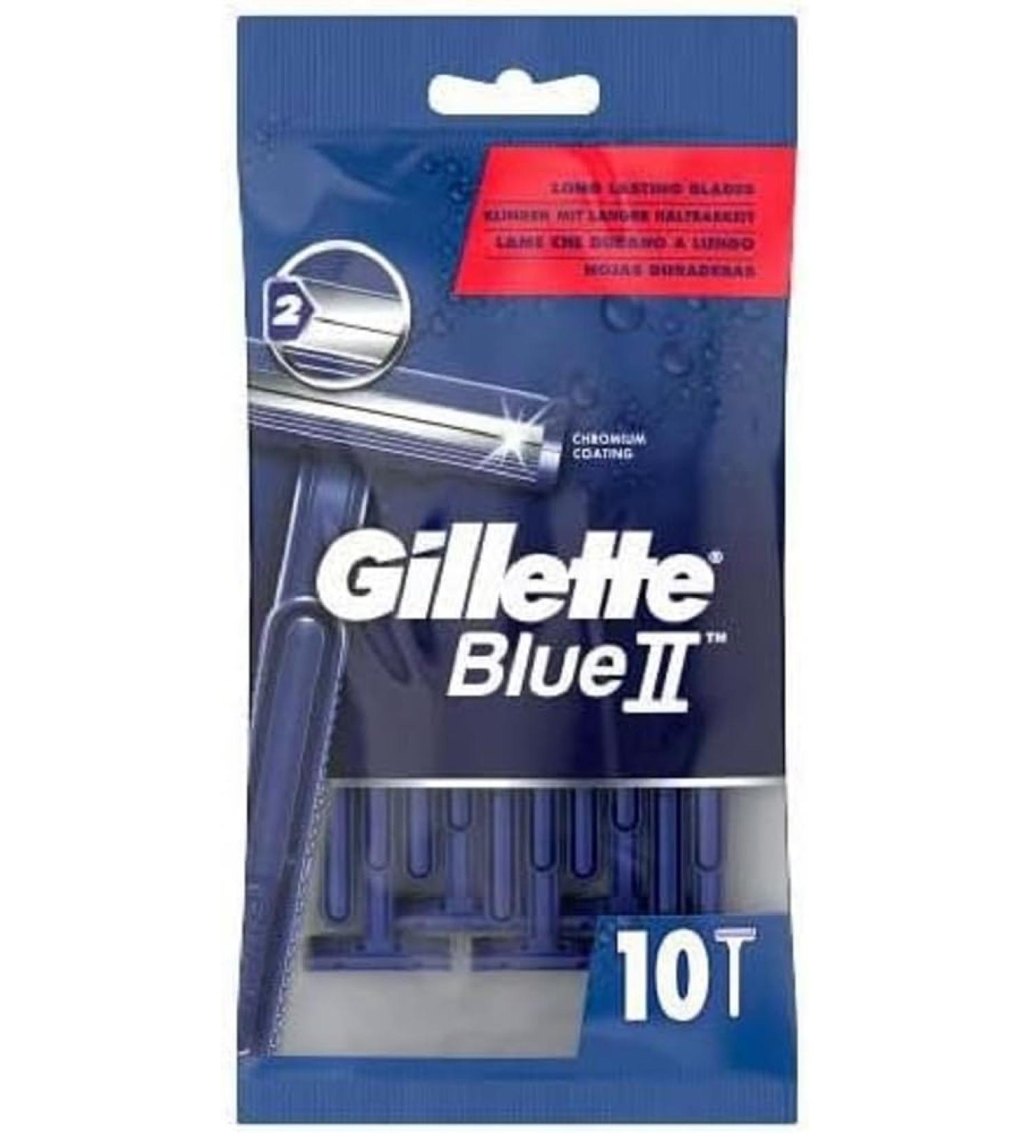 Gillette BlueII disposable razors for men 10 razors with 2-blade wet razor with fixed blade head