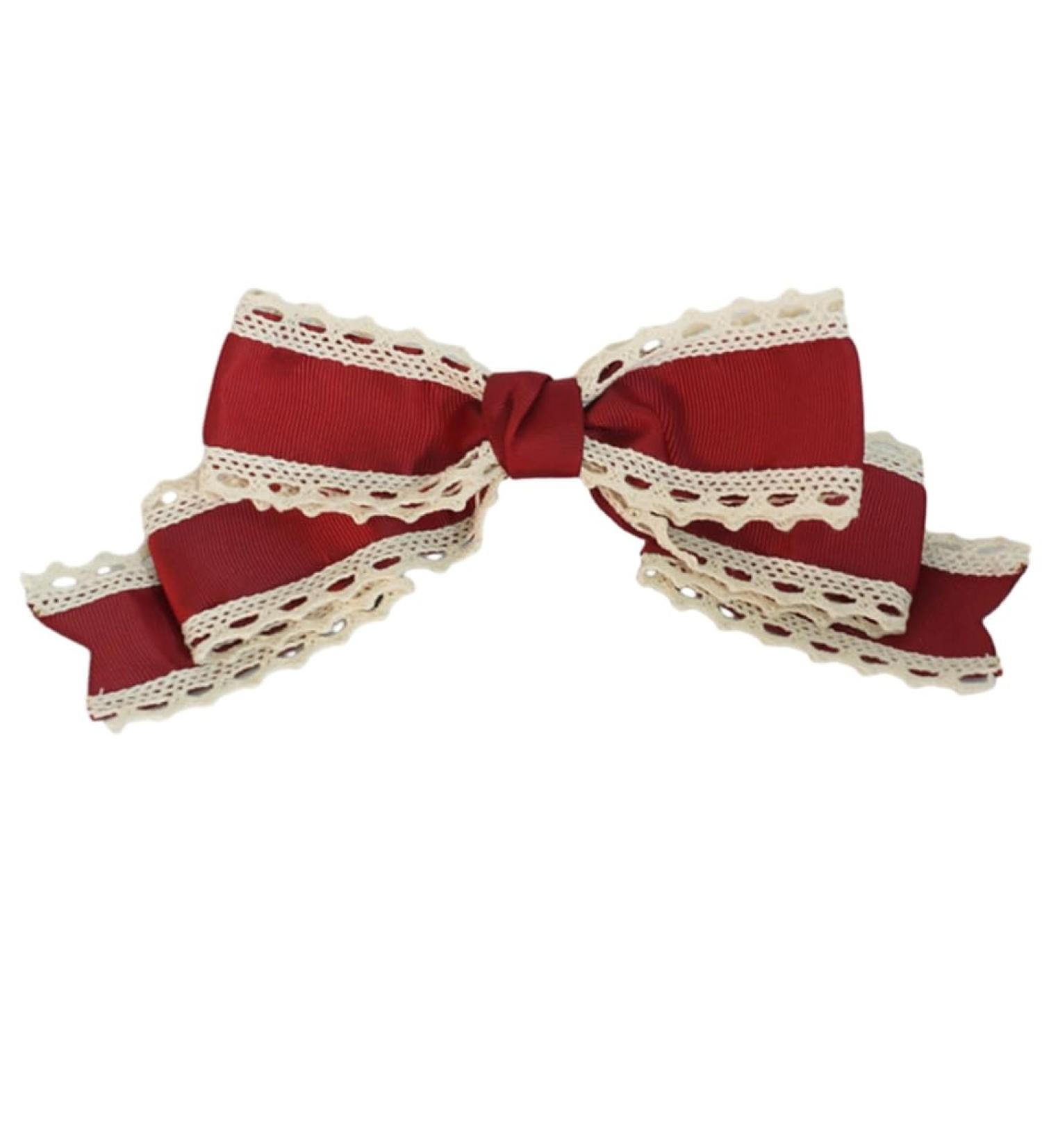 XIAHIOPT Lace Bowknot Barrettes for Cosplay Party Bow Barrette Women Role Play Hair Clip Anime Maid Costume Headdress Red and white - Buy Online on GoSupps.com