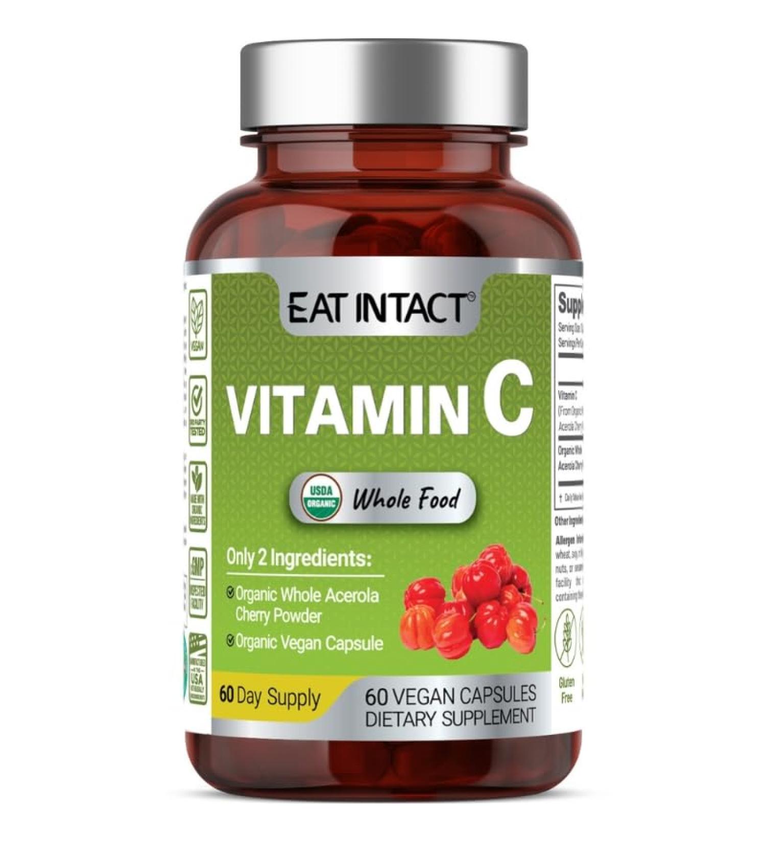 EAT INTACT Vegan Whole Food Vitamin C Two Ingredients (Organic Whole Acerola Cherry Powder and Organic Vegan Capsule) Non-GMO Third Party Tested 60 Day Supply - Buy Online on GoSupps.com