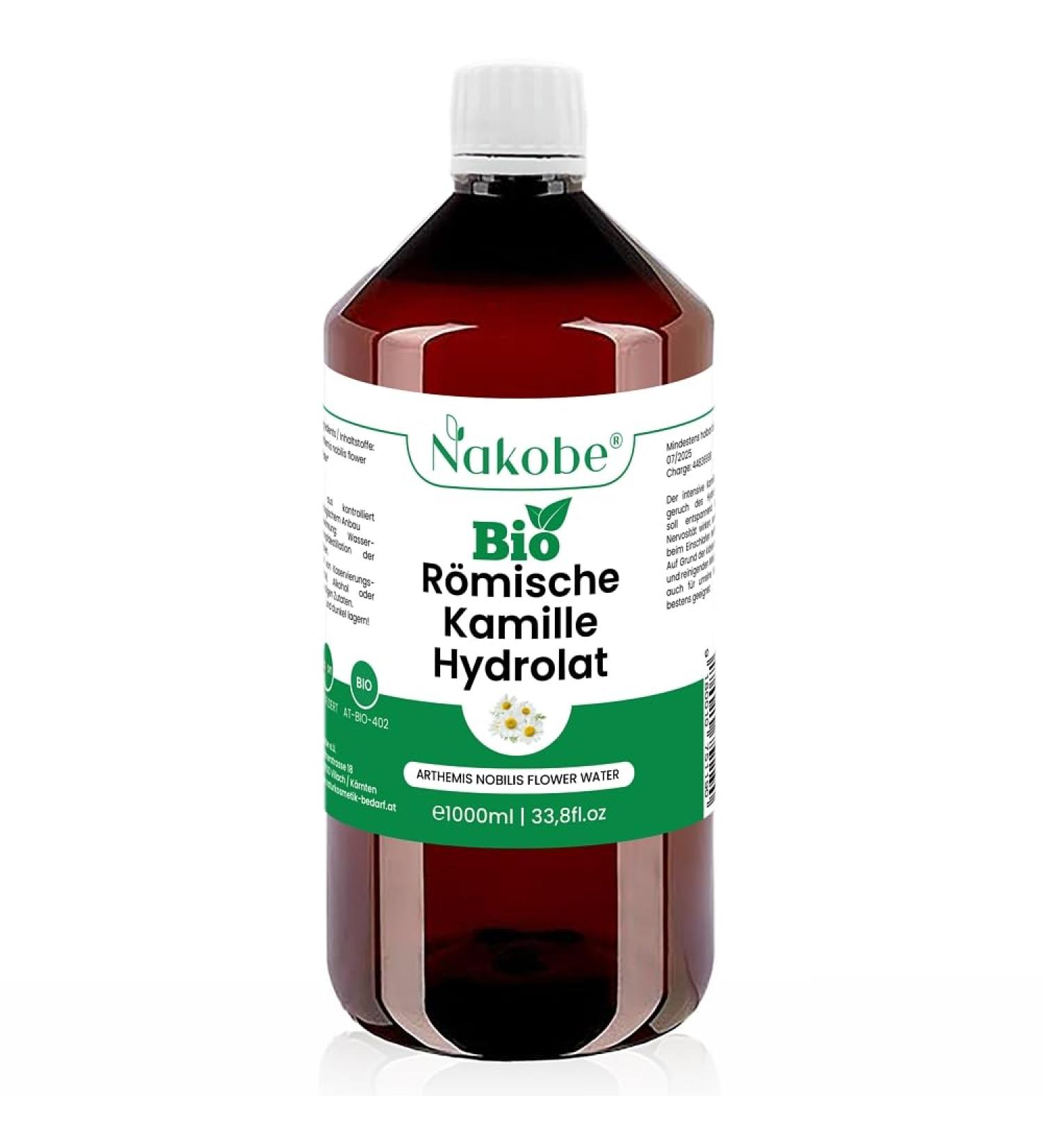 Nakobe Bio Roman Chamomile Hydrolate 1000ml - Pure Organic Artemis Nobilis Flower Water - 100% Natural Soothing Skin Care - Buy Online on GoSupps.com