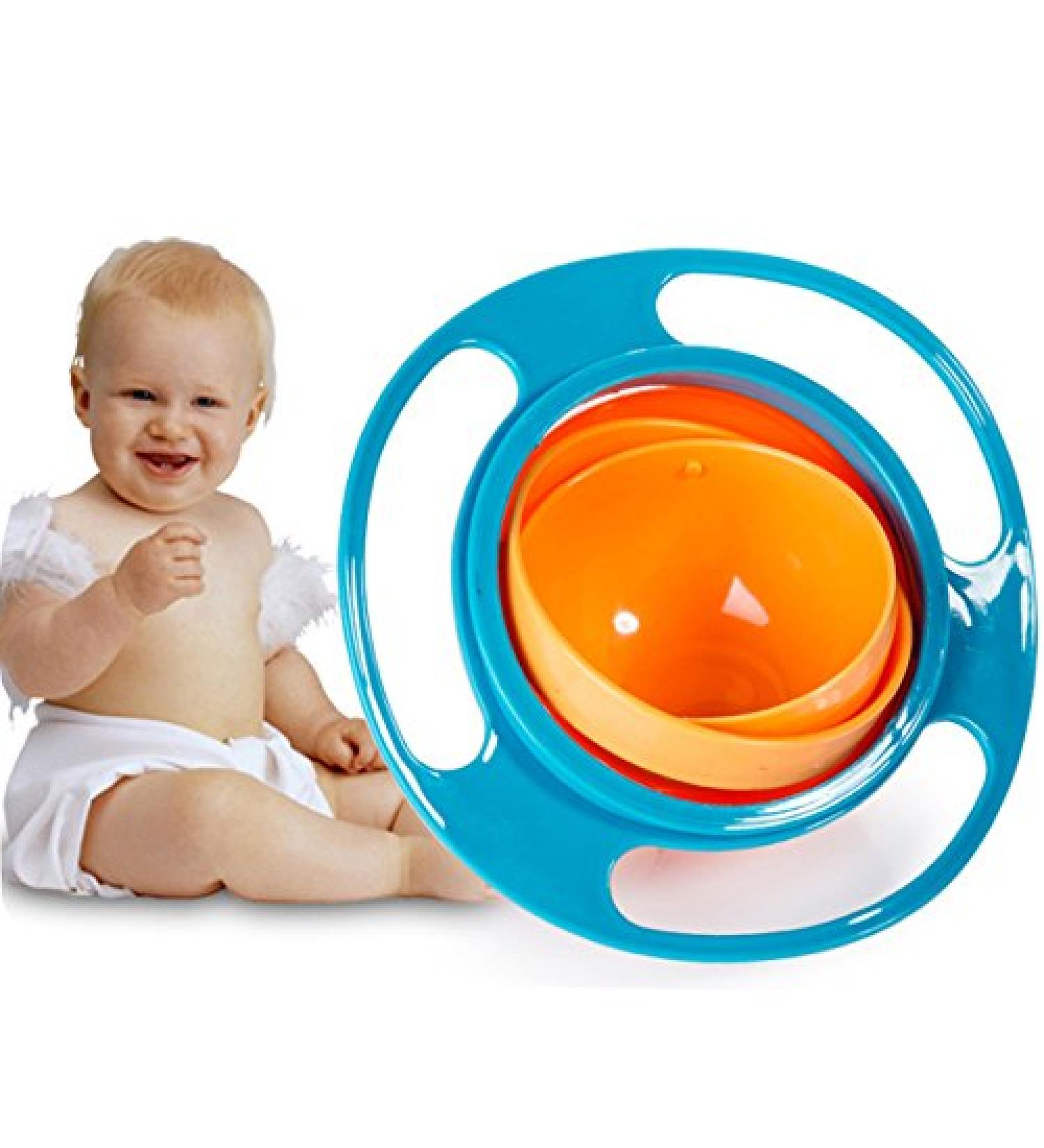 Itian Children's Plate & Bowl - 360 Rotating Anti-Pouring Baby Feeding Shells - Blue - Buy Online on GoSupps.com