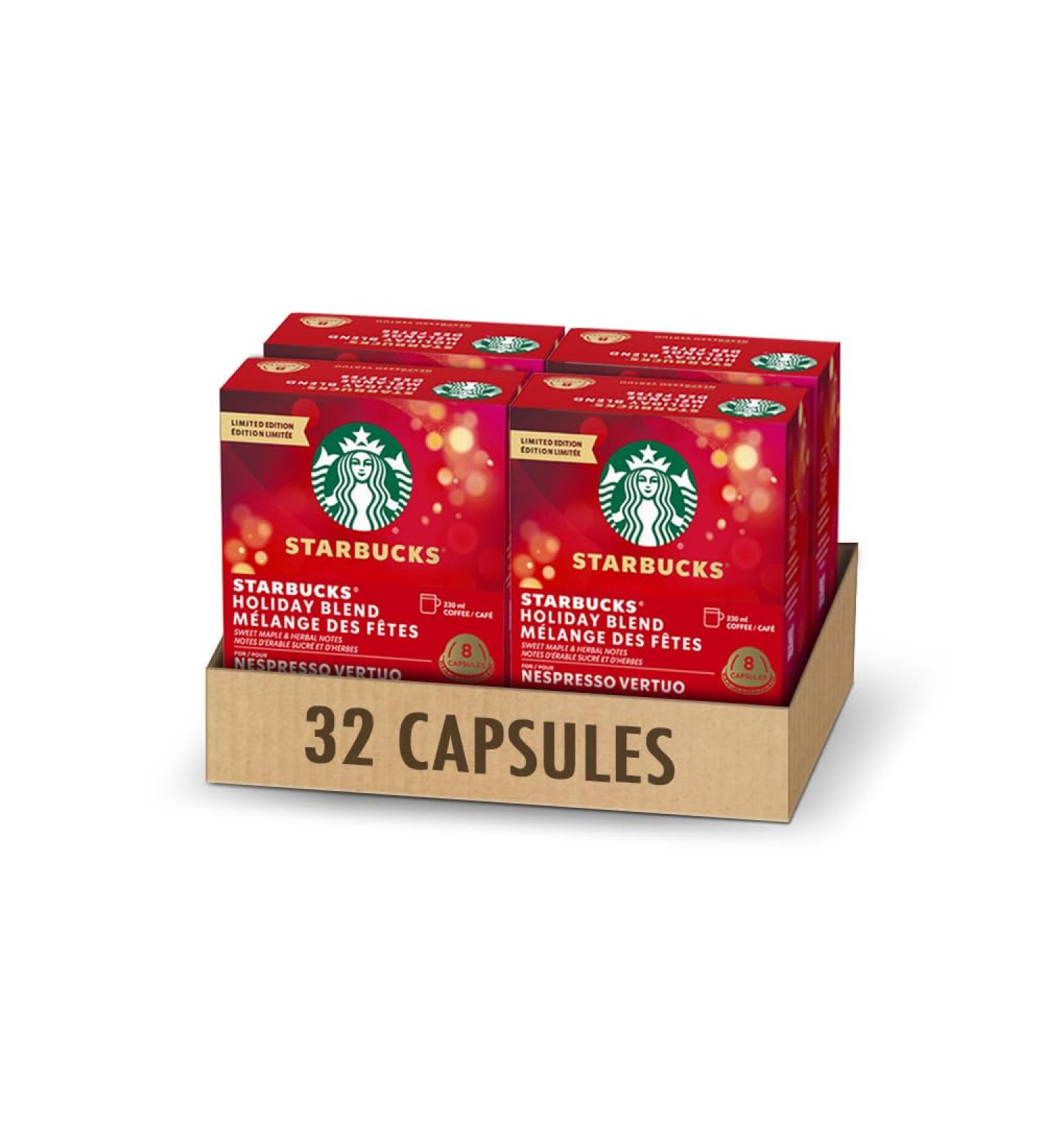 STARBUCKS Holiday Blend for NESPRESSO VERTUO Limited Edition Medium Roast Coffee Sweet Maple and Herbal Notes 100% Arabica Coffee 8 Recyclable Capsules Pack of 4 - Buy Online on GoSupps.com