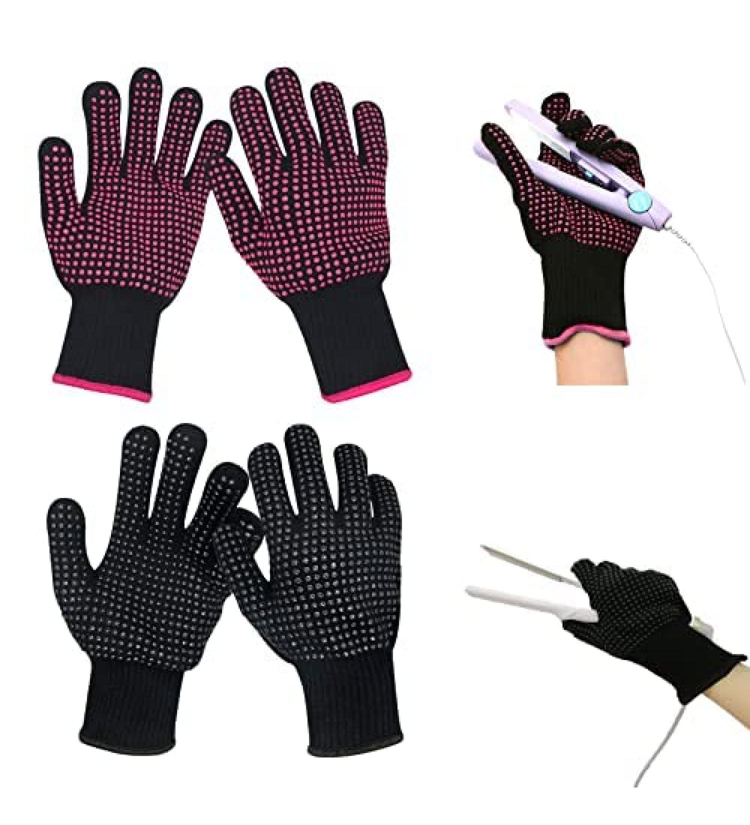 Heat Resistant Gloves - 2 Pairs Professional Mitts with Silicone Bumps for Hair Tools | Heatproof Protection for Flat Irons & Curling Wands - Buy Online on GoSupps.com