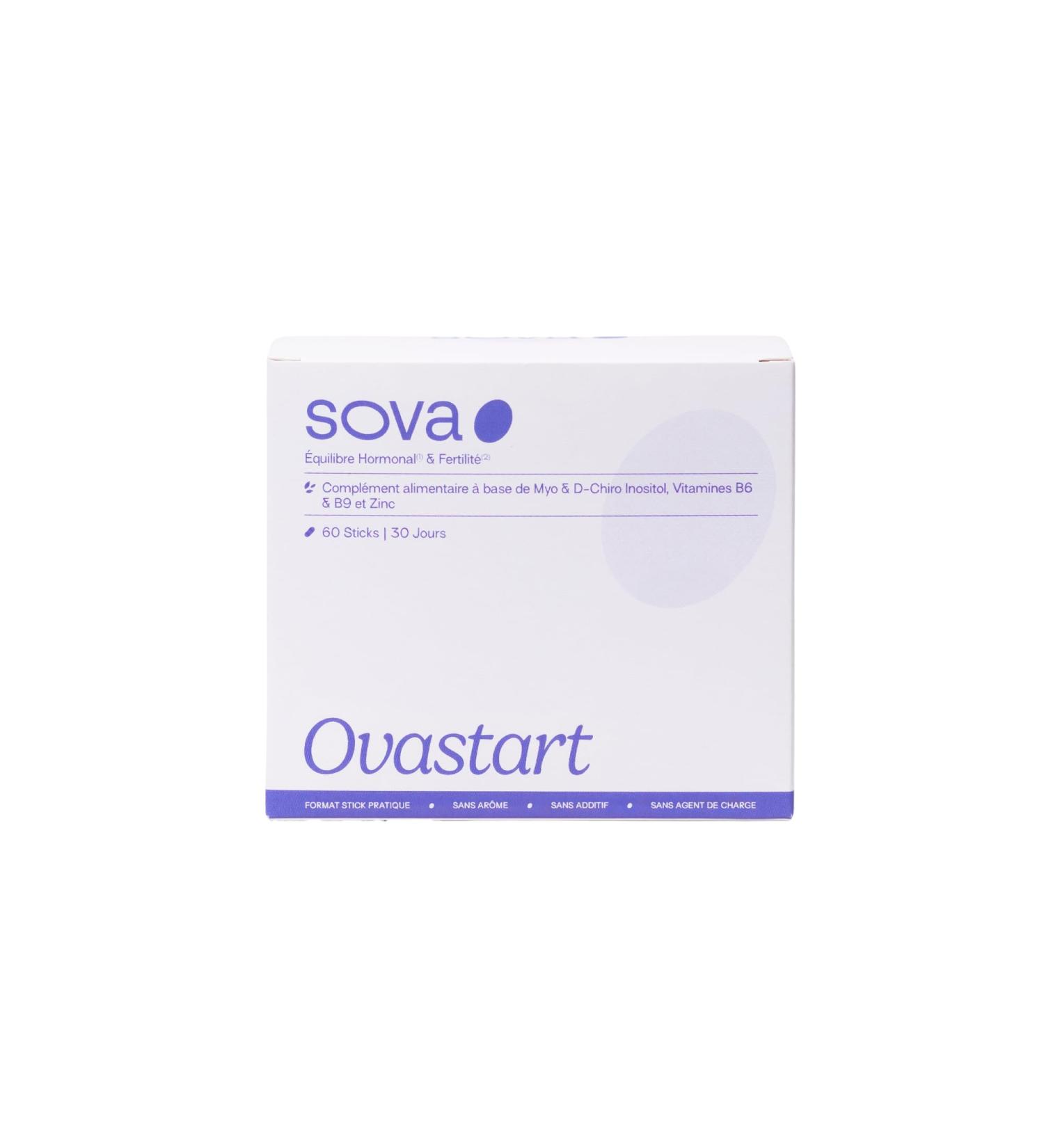 SOVA - Ovastart - PCOS Food Supplement - Hormonal Balance & Fertility - Based On Myo & D-Chiro-Inositol Zinc Vitamin B6 & B9 Patented Quatrefolic - Made In France - 60 Sticks - Buy Online on GoSupps.com