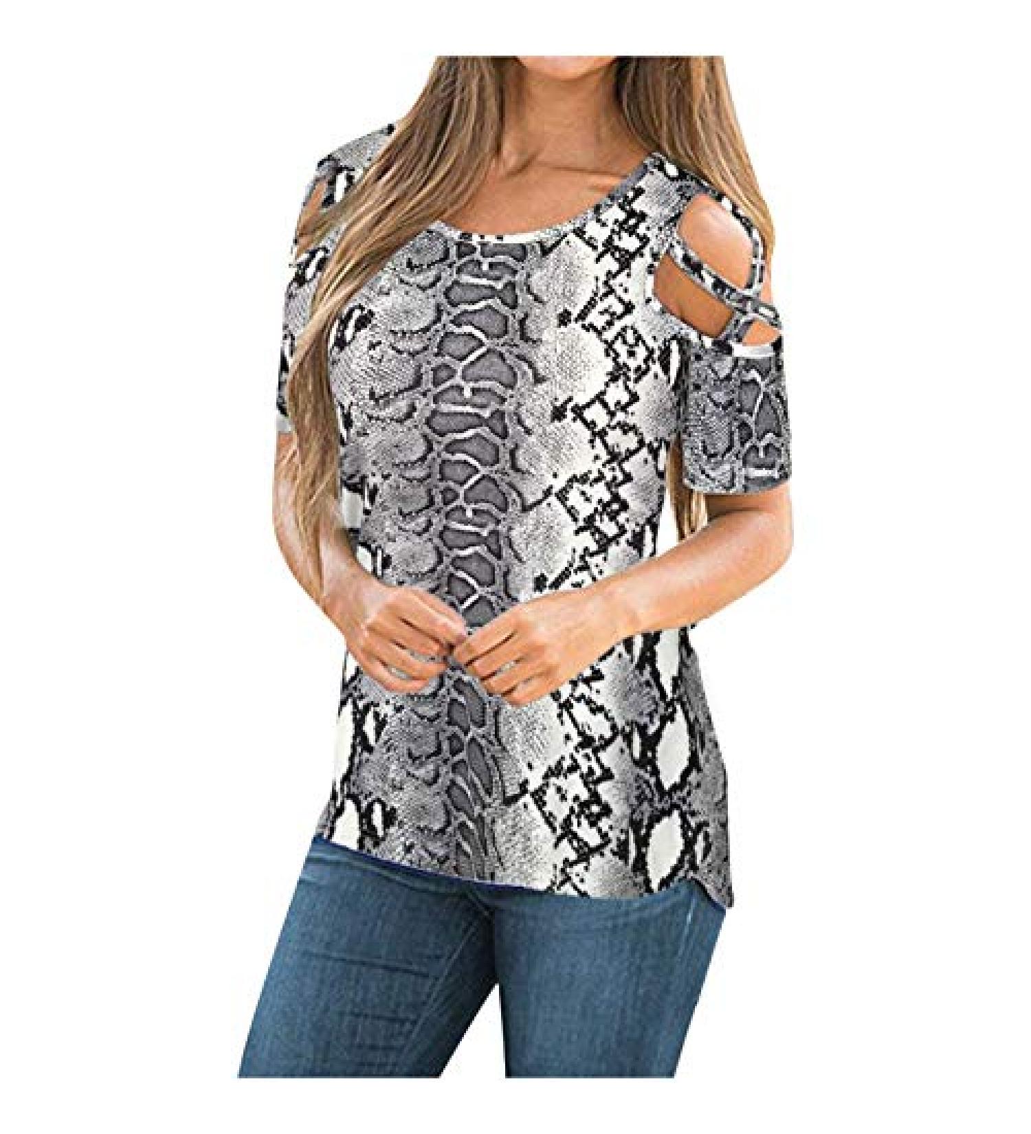 Women's Sexy Cold Shoulder Tie Dye Top - Gray, XX-Large - Buy Online on GoSupps.com