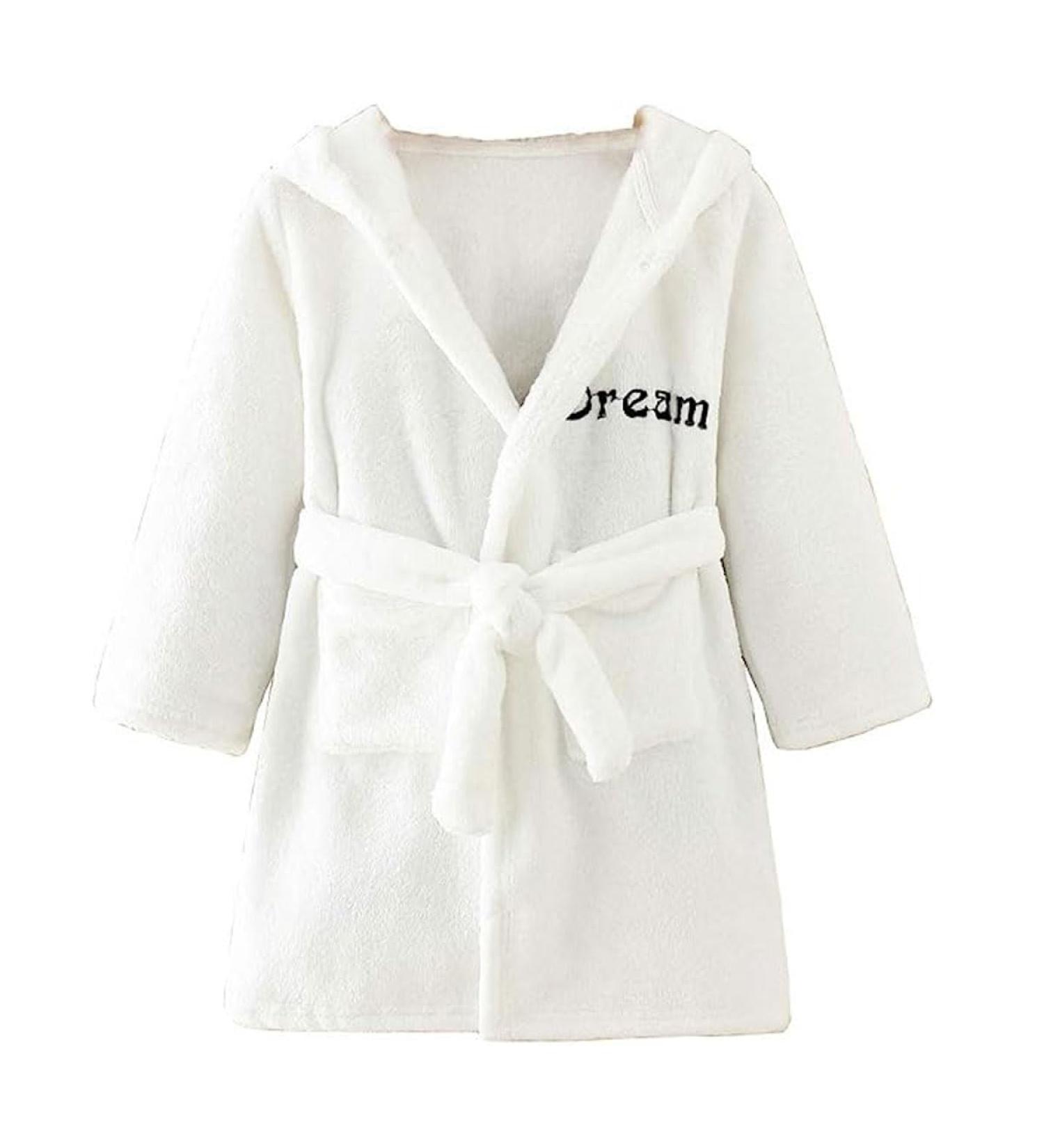 JZLPIN Unisex Baby Hooded Bathrobe Children Flannel Pajamas Dressing Gown for Boys Girls 3-4 Years White