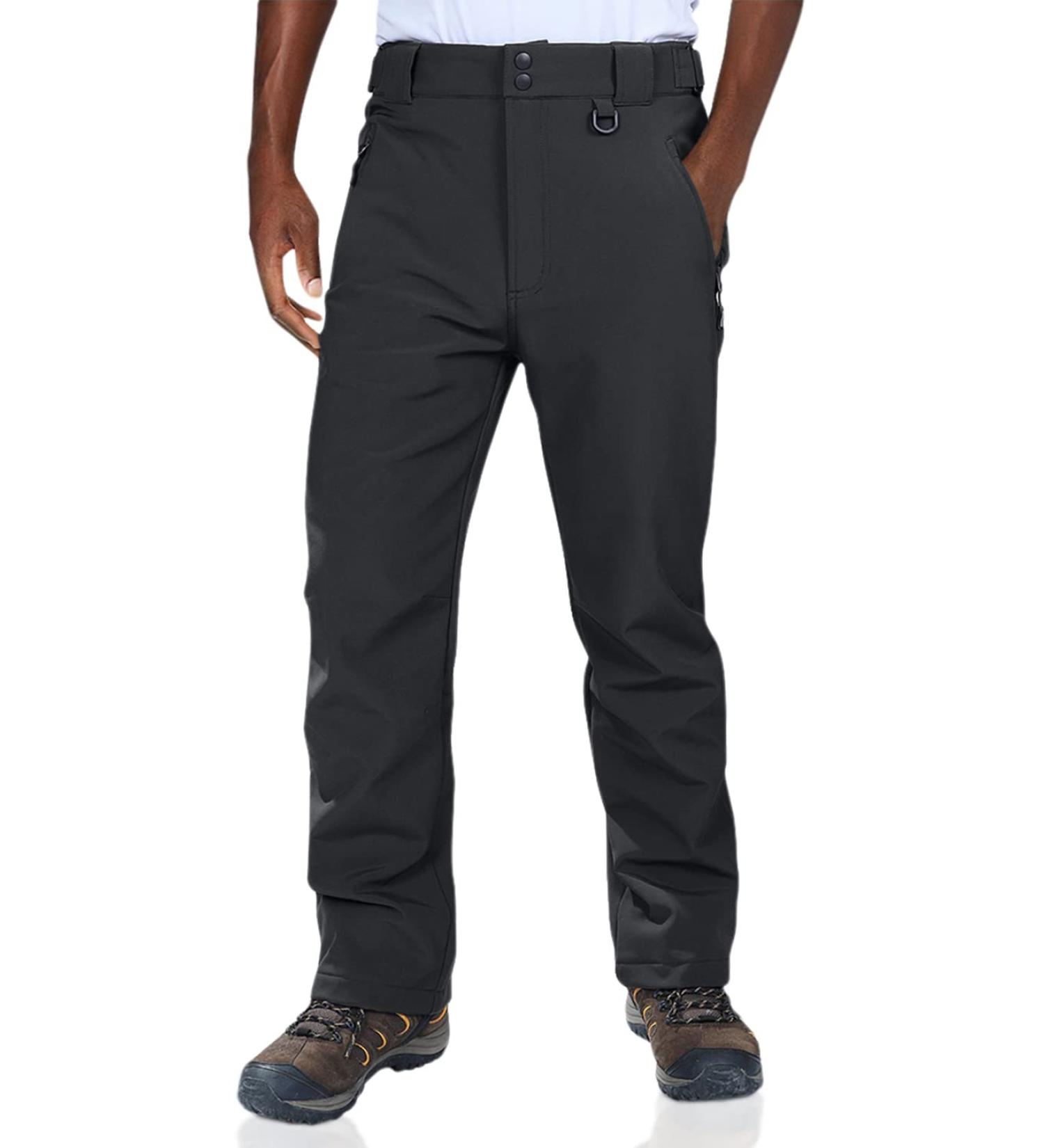 Outdoor Ventures Men's Lite Waterproof Windproof Fleece Lined Warm Hiking Ski Snow Pants Expandable-Waist Black- Natural Waist 32W x 32L