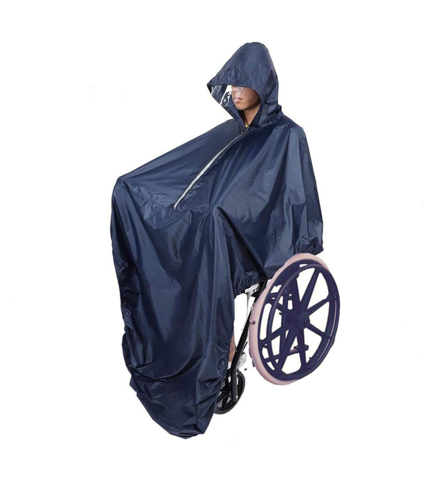 Poncho Raincoat for Wheelchair Hooded Reflective Strips Waterproof Windproof Lightweight for Elderly and Patient (Dark Blue) - Buy Online on GoSupps.com