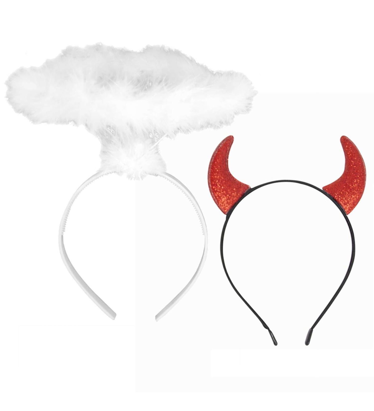 Cheerin Angel Halo and Devil Horns Headband Set - White Feather Angel Hairband with Glitter Devil Ears - Halloween & Christmas Costume Accessory - Buy Online on GoSupps.com