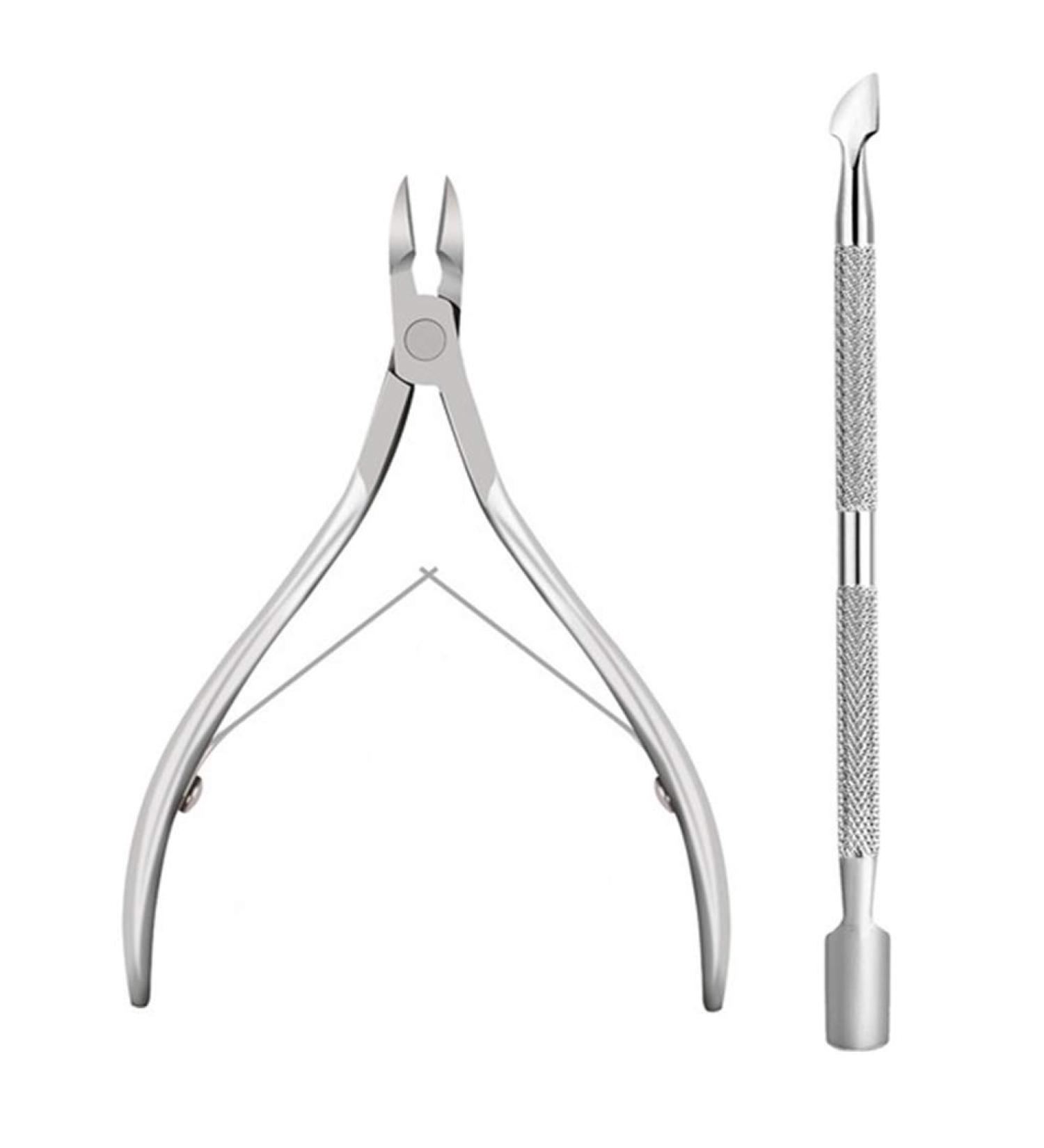 Cuticle Nipper and Pusher Dead Skin Remover Set Stainless Steel Cuticle Pusher Trimmer Clipper Nail Manicure Tool - Buy Online on GoSupps.com