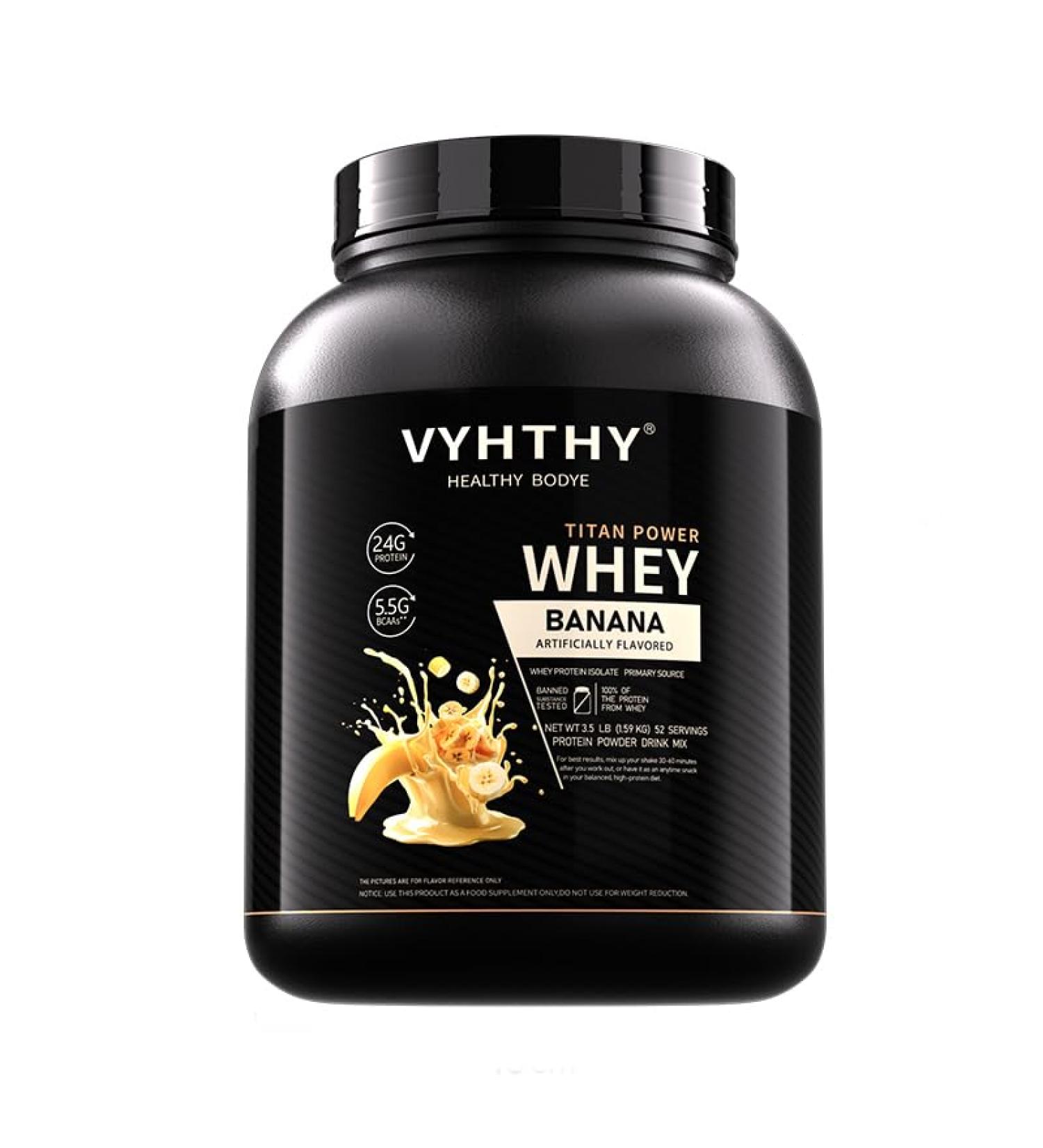 VYHTHY Banana Flavored Whey Protein Powder 24g Protein per Serving Fast-Absorbing Concentrated whey Protein Low Sugar Gluten-Free Natural Flavor 3.5lbs(56oz) - Buy Online on GoSupps.com