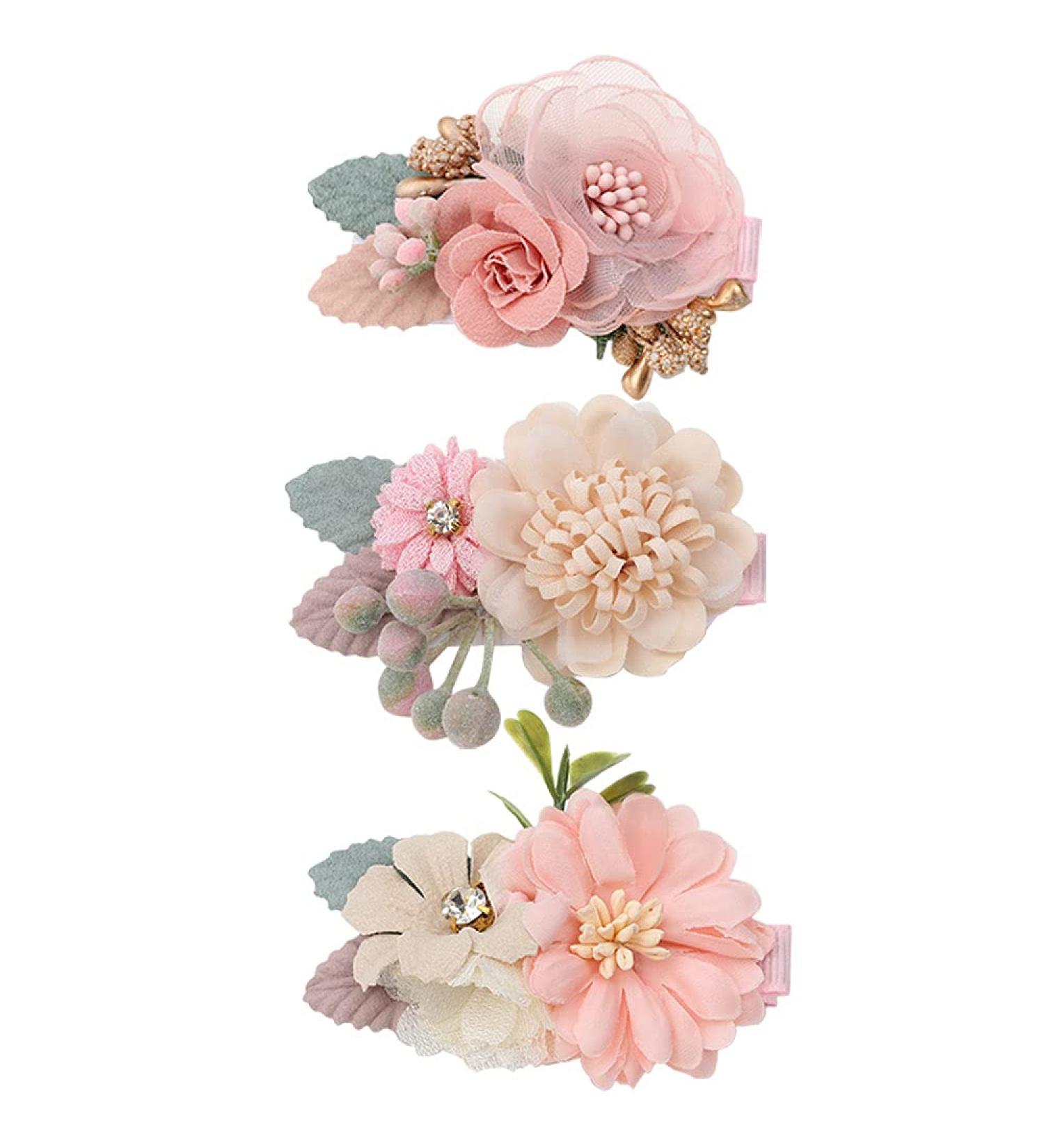 Flower hair clip set - princess hundred bow hair clip 3 pieces suitable for 1-12 years old girl (B) - Buy Online on GoSupps.com