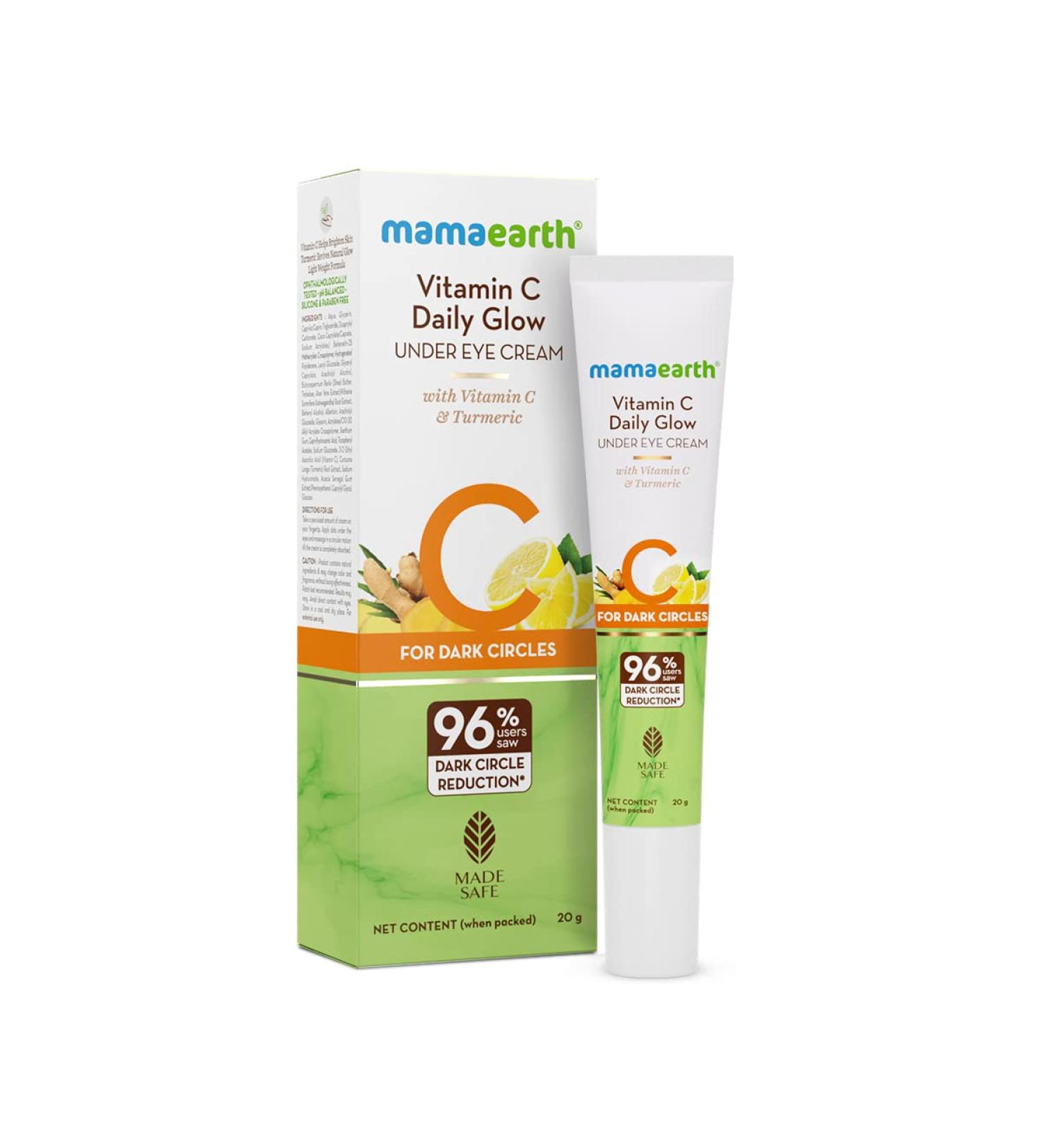 MAMAEARTH Vitamin C Daily Glow Under Eye Cream | Reduces Dark Circles Puffiness Bags & Wrinkles | Soothes Tired Eyes | Firms Under Eye Skin | 0.71 Oz/20 g - Buy Online on GoSupps.com