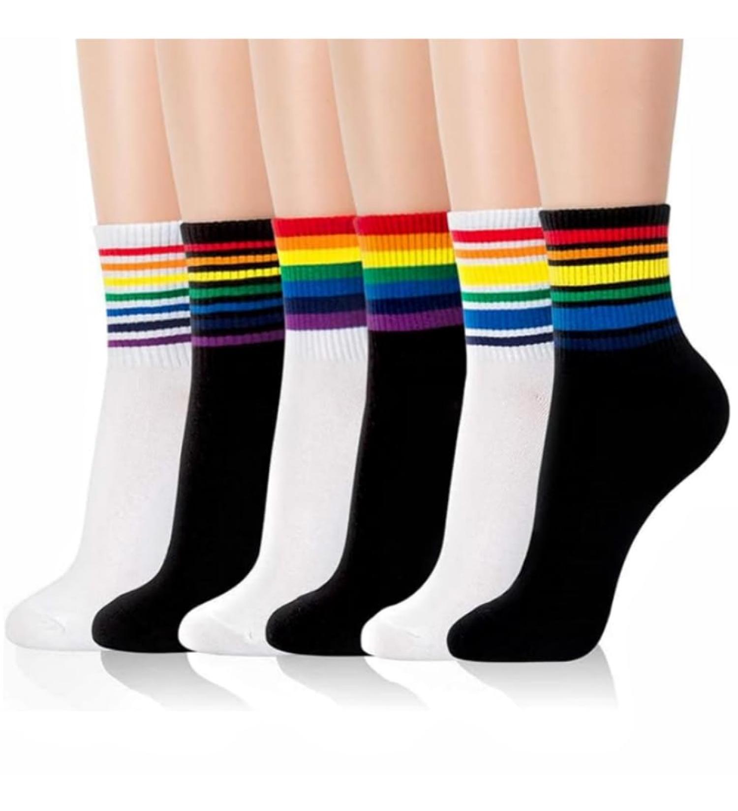 Buy Akamas 6 Pair Women's Colored Striped Rainbow Pattern Socks LGBTQ Proud Cotton Crew & Ankle Sports Socks Funny Casual Footwear - Buy Online on GoSupps.com