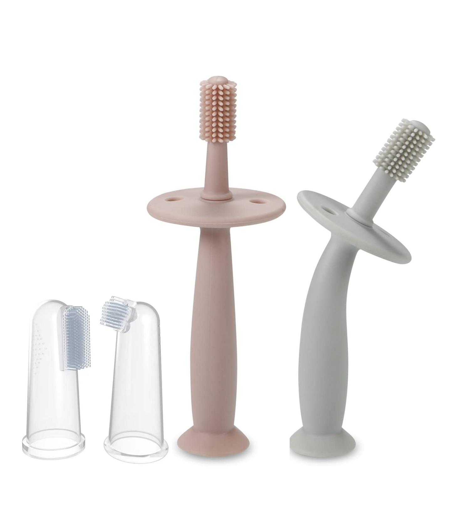 PandaEar Baby Finger Toothbrush Set | Silicone Oral Care for Infants (3 Months+) - Pink & Blue - Buy Online on GoSupps.com