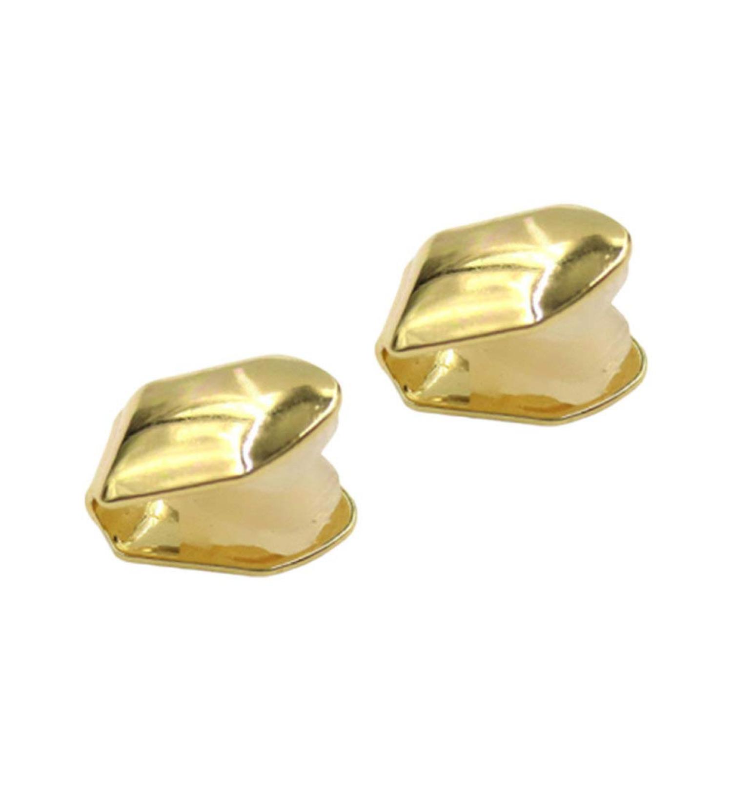 2pcs Golden Single Tooth Fangs Hip Hop Grills Set - Top & Bottom Dental Veneers - Buy Online on GoSupps.com