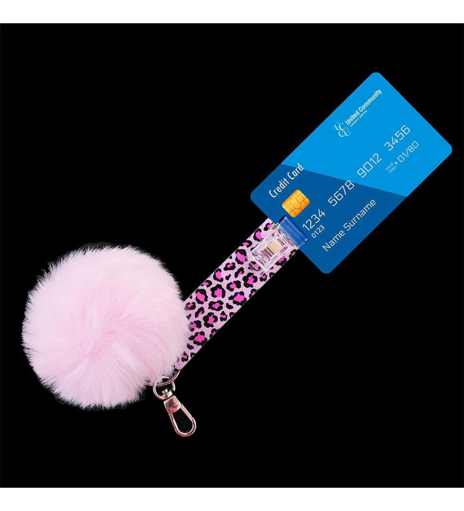 Purple Cheetah XL-PVC Card Grabber Keychain Pom Pom Ball - Easy ATM Credit Card Clip Puller - Buy Online on GoSupps.com