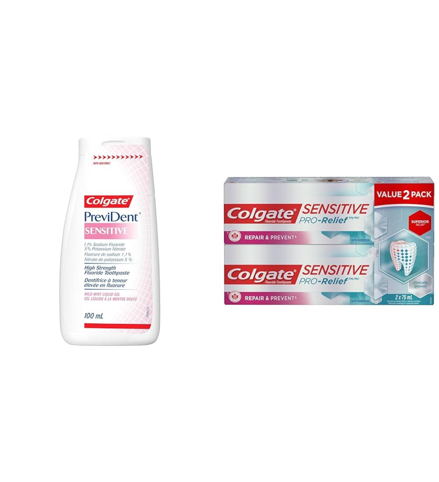 Colgate PreviDent 5000 Plus Sensitive Fluoride Toothpaste and Sensitive Pro-Relief Repair & Prevent Toothpaste Bundle Mint 2 Piece Set - Buy Online on GoSupps.com