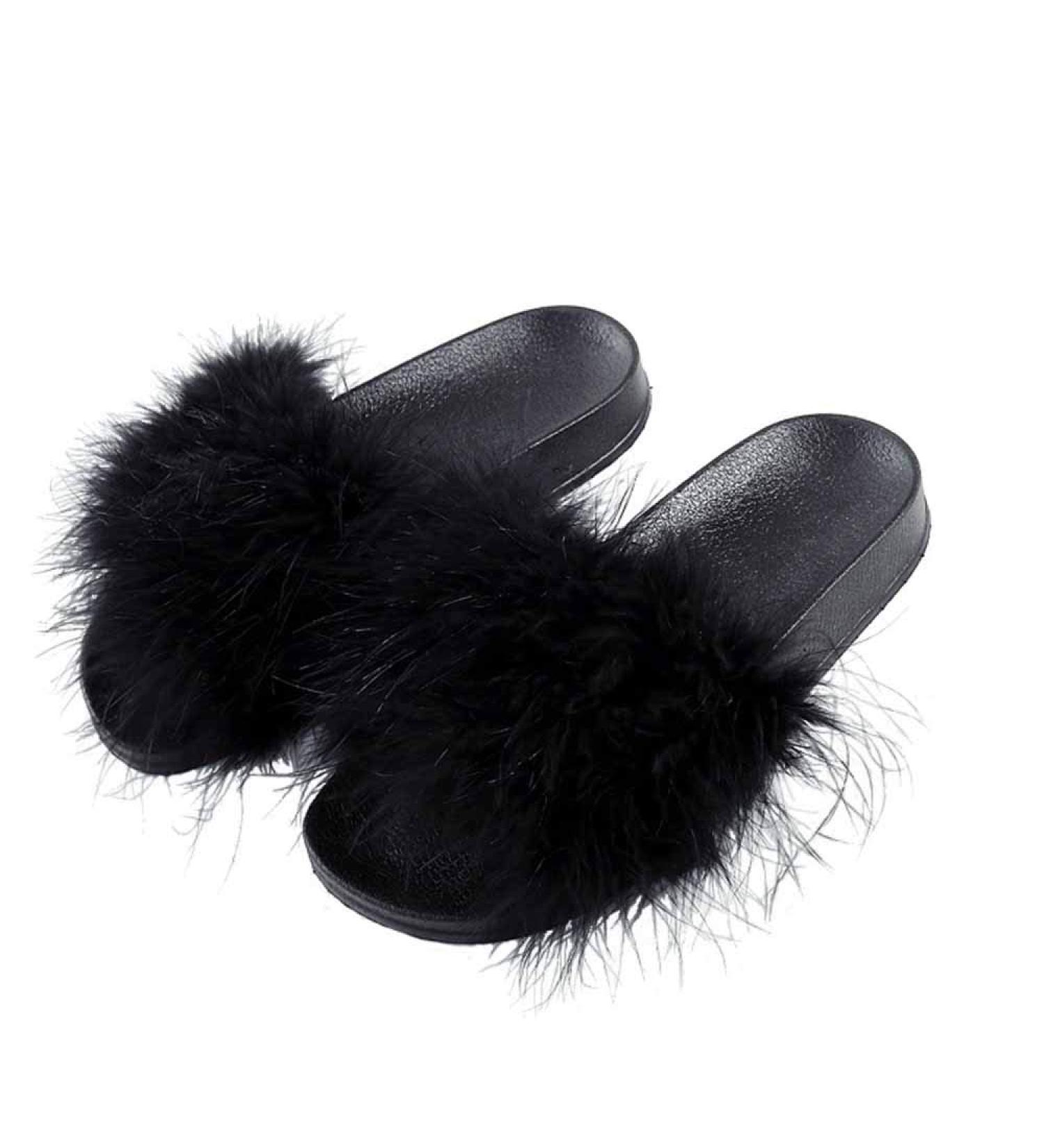Sliders for Women Women Fur Slippers Comfortable Soft Winter Warm Home Slipper Fashion Faux Fur Furry Flops Plush Shoes Fluffy Woman for Indoor Outdoor Fashion Sandals (A 25.5CM) (A 24CM) - Buy Online on GoSupps.com