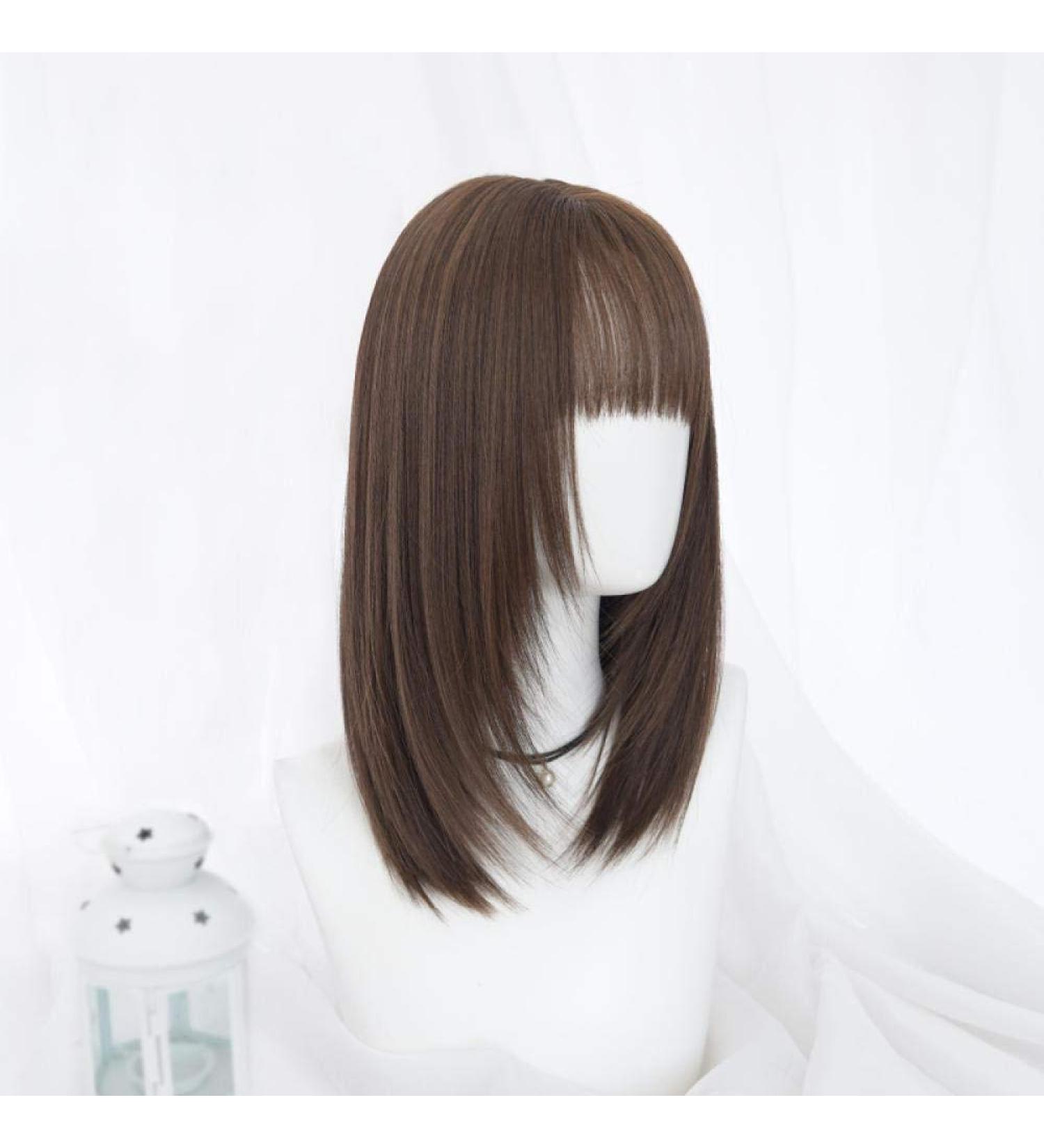 BGHJUE Dark Linen Full Headgear Wig for Women | Long Curly & Straight Hair | Natural Look - Shop Internationally - Buy Online on GoSupps.com