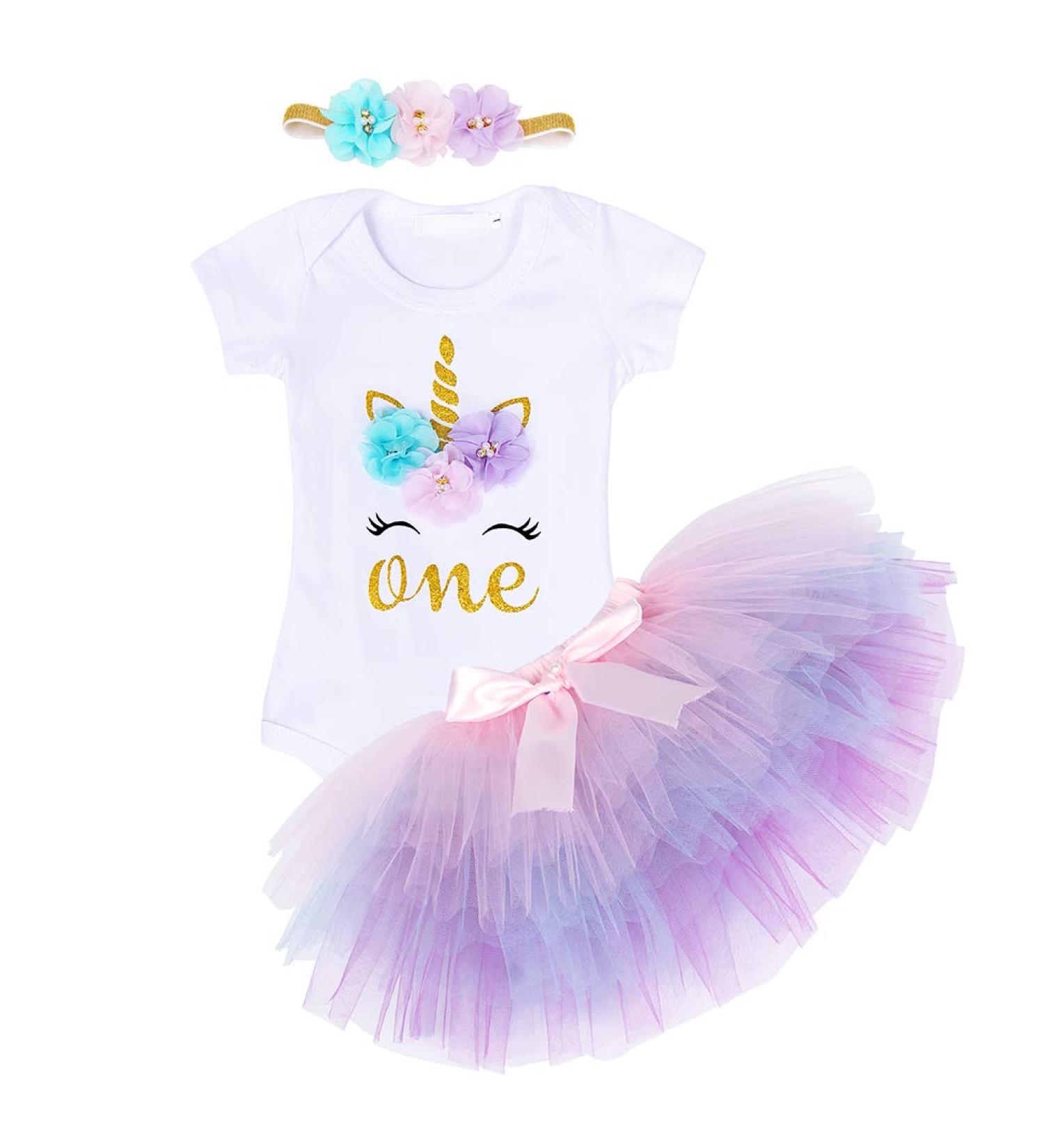 WonderBabe Baby Girls 1st Birthday Romper Tulle Tutu Skirt Set - Purple - 1 Year - Buy Online on GoSupps.com