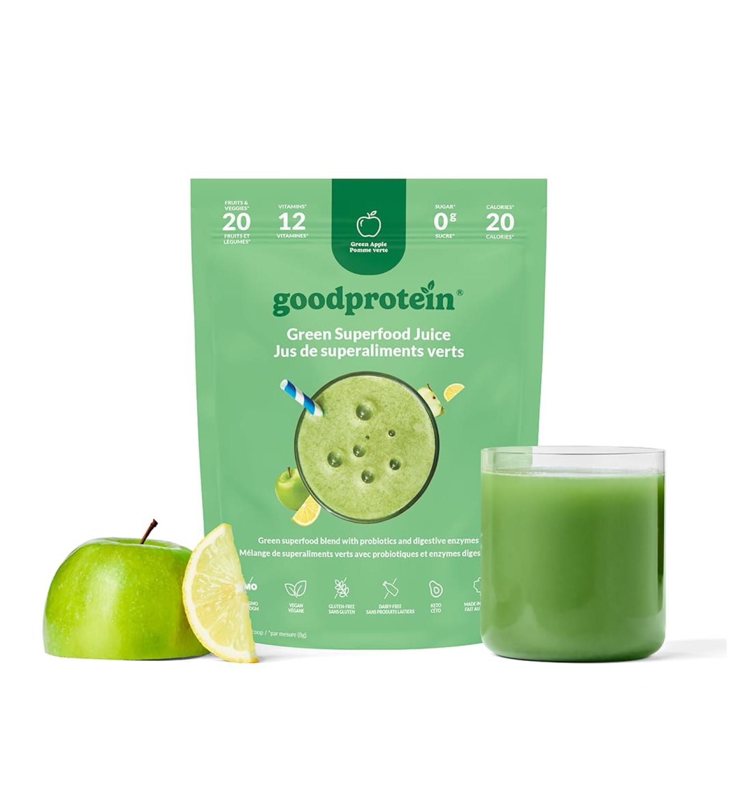 Good Protein Greens Superfood Powder Juice - 100% Natural Digestive Enzyme Greens Powder | Vegan Non-GMO Gluten Free Vitamins Green Powder - Organic Alfalfa Wheat Barley Grass Spirulina Powder | 225g Green Apple green Apple 225 g (Pack of 1) - Buy Online on GoSupps.com