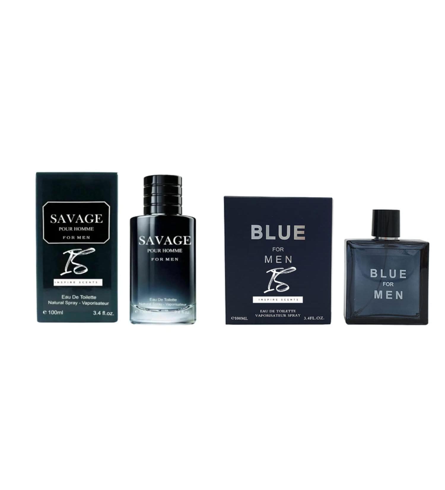 Savage Pour Homme & Blue for Men Cologne Combo Set - 3.4 Fl Oz Each (Pack of 2) | Masculine Eau De Toilette Spray Gift - All Skin Types - Buy Online on GoSupps.com