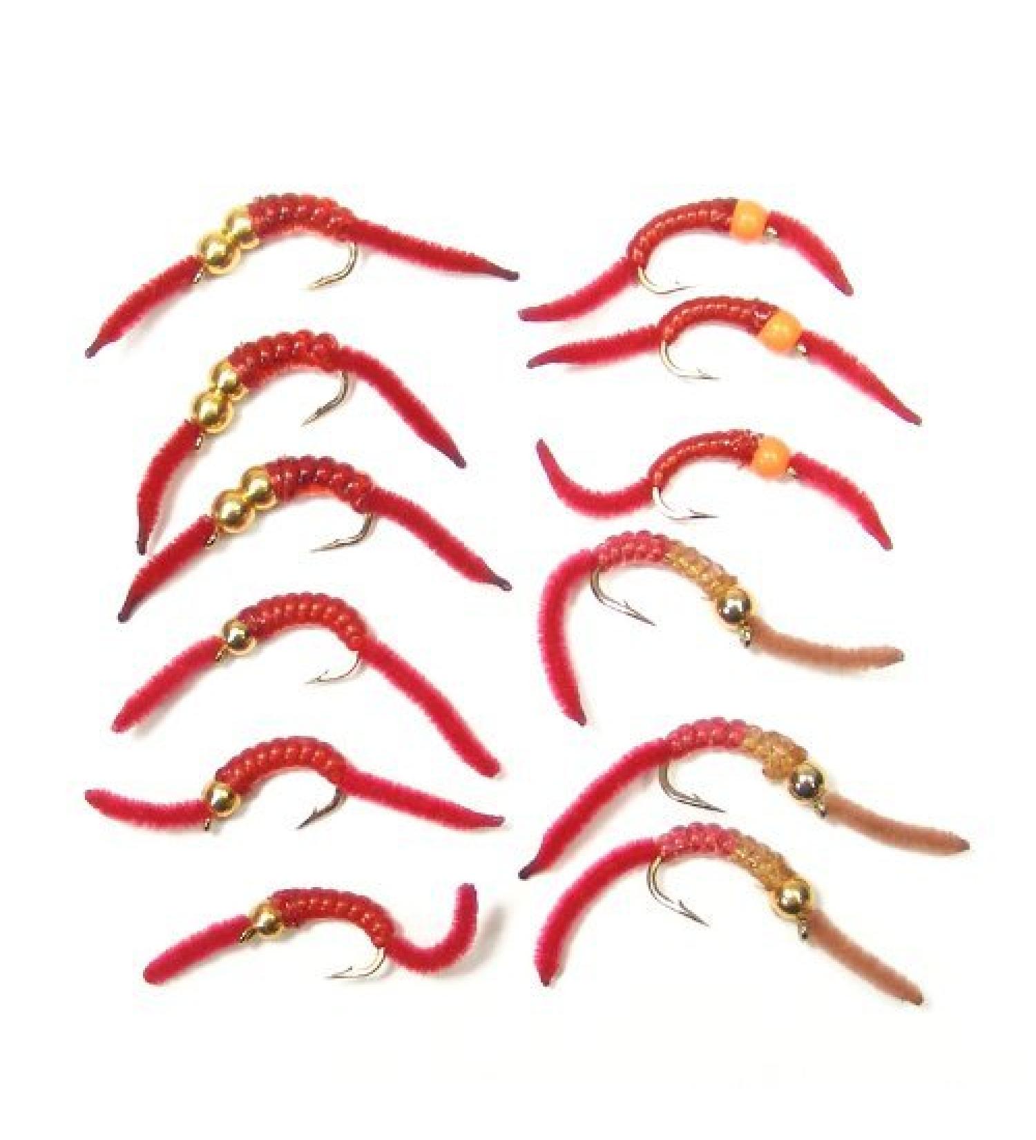 San Juan Worm Trout Fly Assortment - 12 Power Bead Wet Nymph Flies - Size 10 Hooks - 4 Patterns - Fly Fishing Place - Buy Online on GoSupps.com