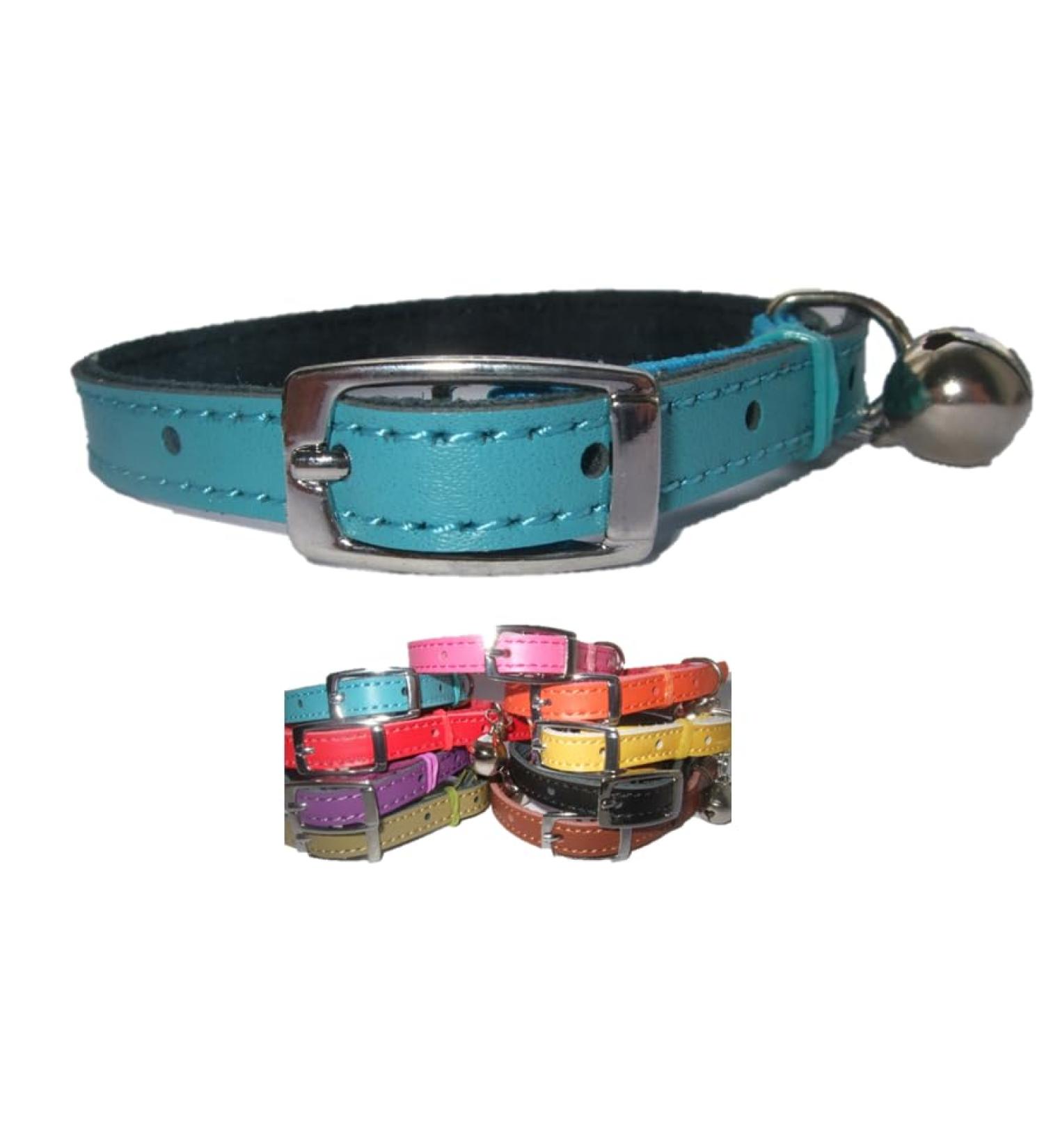 Leather cat/ kitten collar pink blue brown and red safety elastic (blue) - Buy Online on GoSupps.com