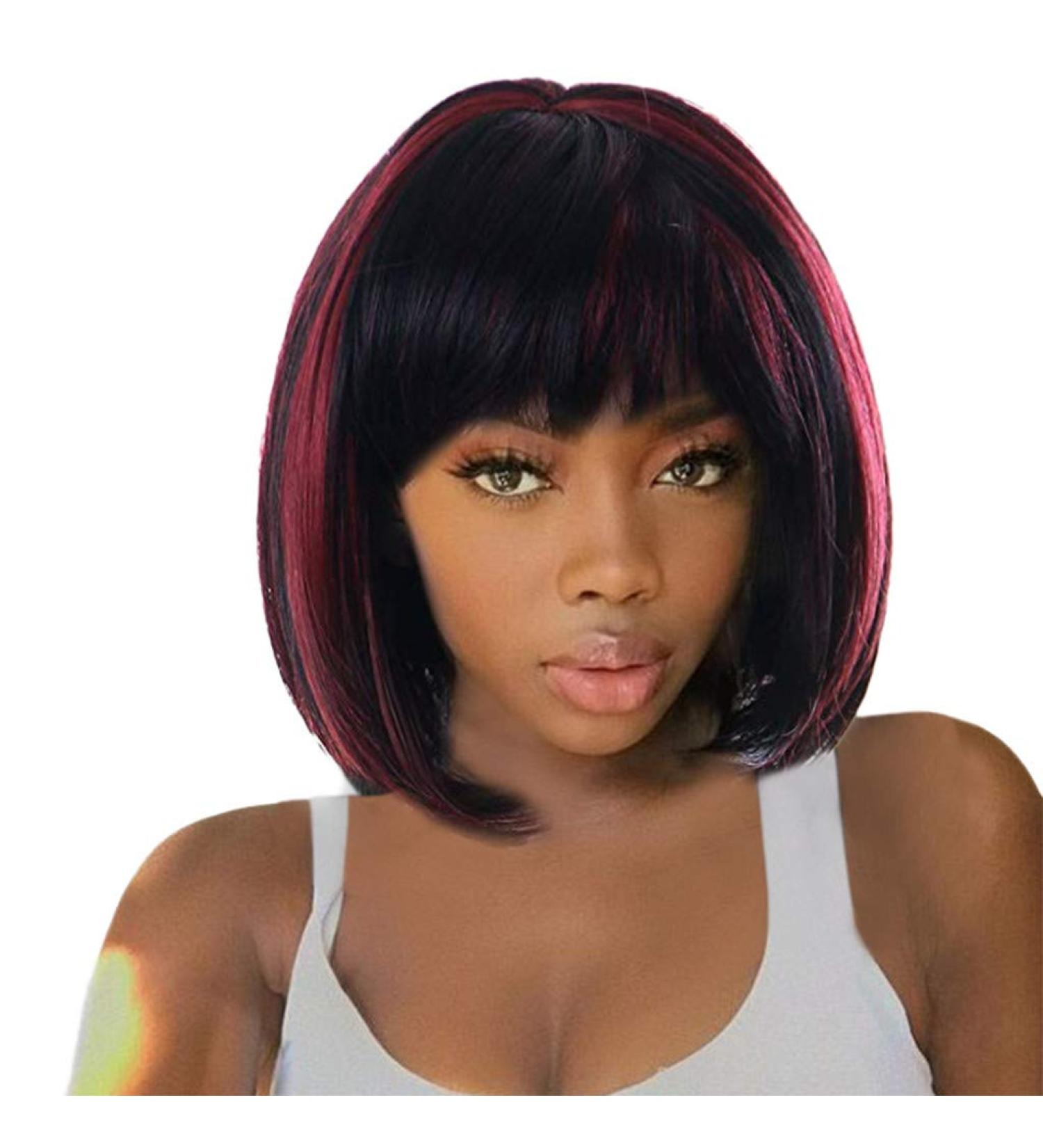 Shop Short Curly Bob Wig for Women - Red & Black Synthetic Afro Cosplay Hair - 80s Anime Party Style - Buy Online on GoSupps.com