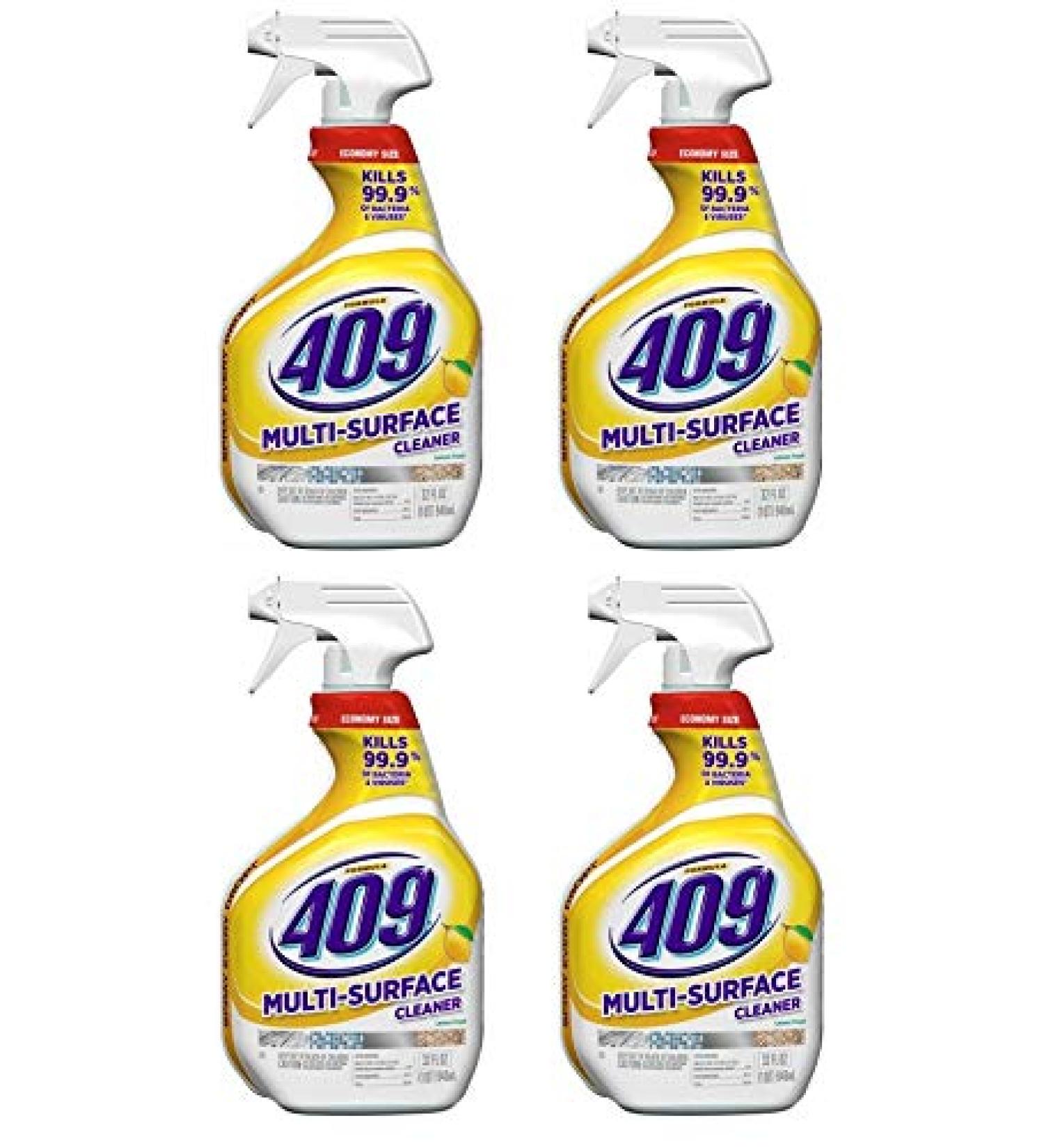 Cleans and Cuts Through Grease and Grime and Deodorizes Multi-Surface Cleaner Spray Bottle Lemon 32 Ounces By Formula 409 (Pack of 4) - Packaging may vary