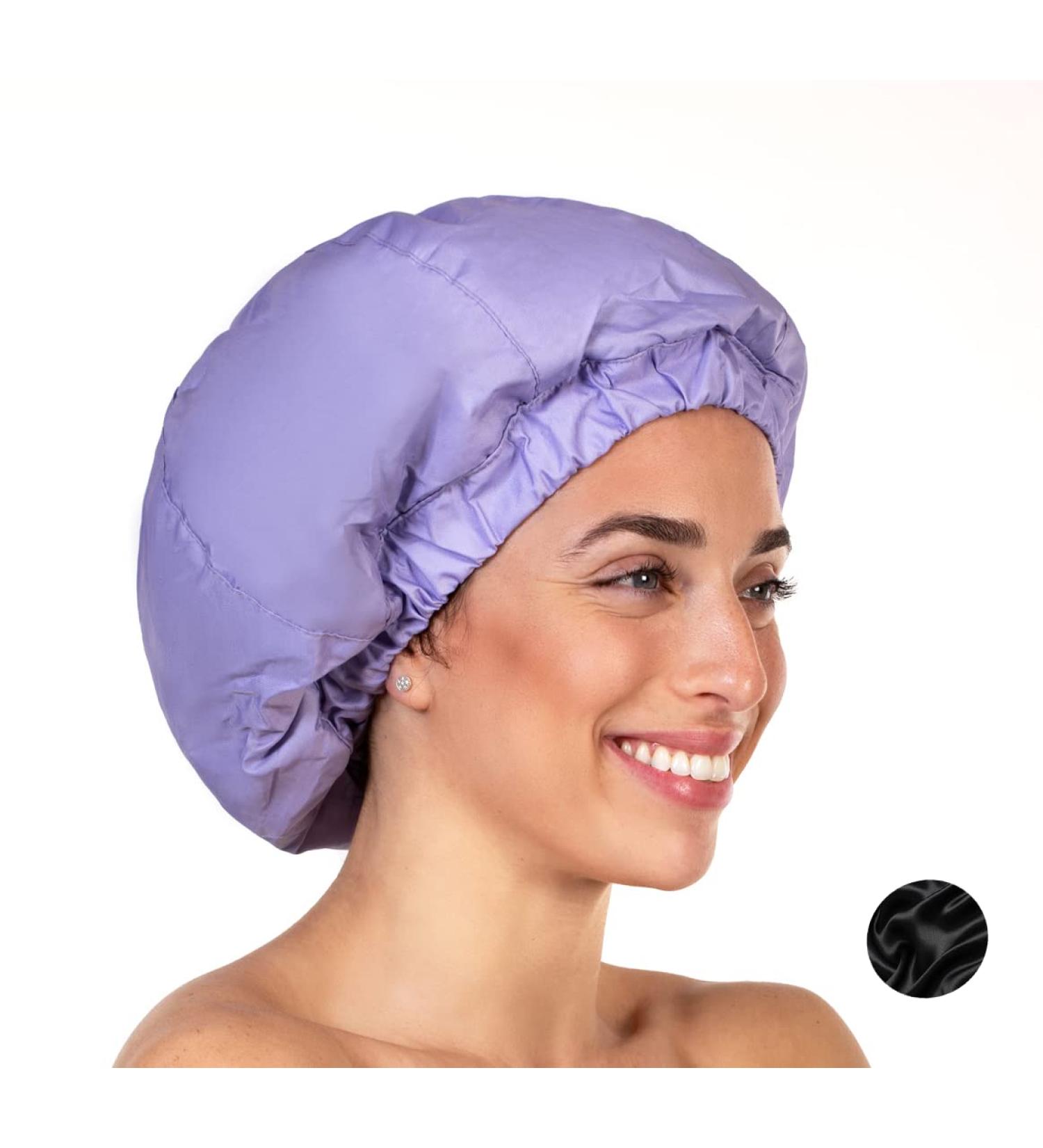 Premium Lilac Shower Cap for Women | Reusable & Waterproof | Ideal for Long Hair, Curls, Satin Silk Anti-Frizz Cloth - Buy Online on GoSupps.com
